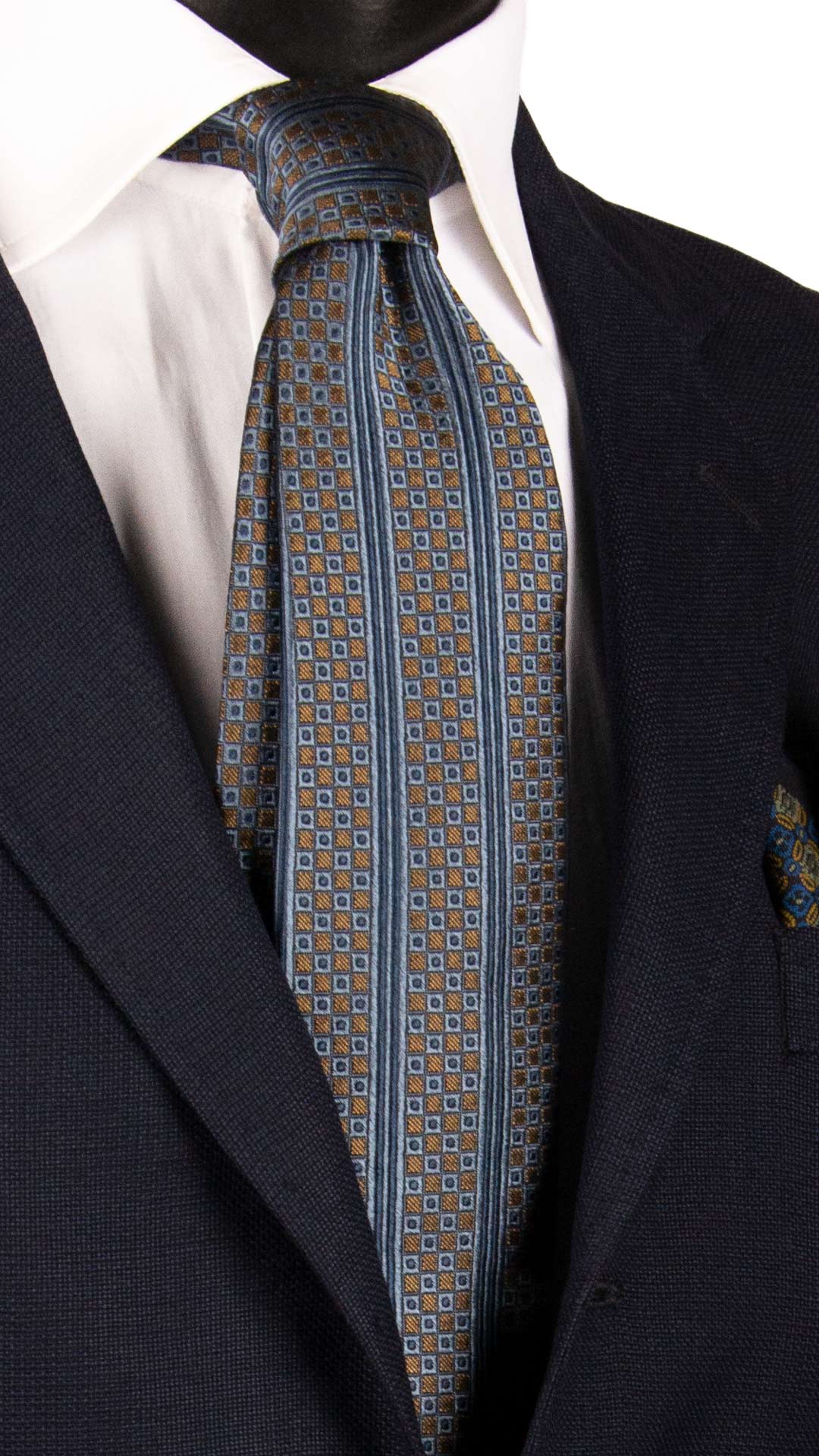 Cravatta di Seta Marrone Avio Blu Navy a Righe Verticali 7170 Graffeo Cravatte Made in Italy