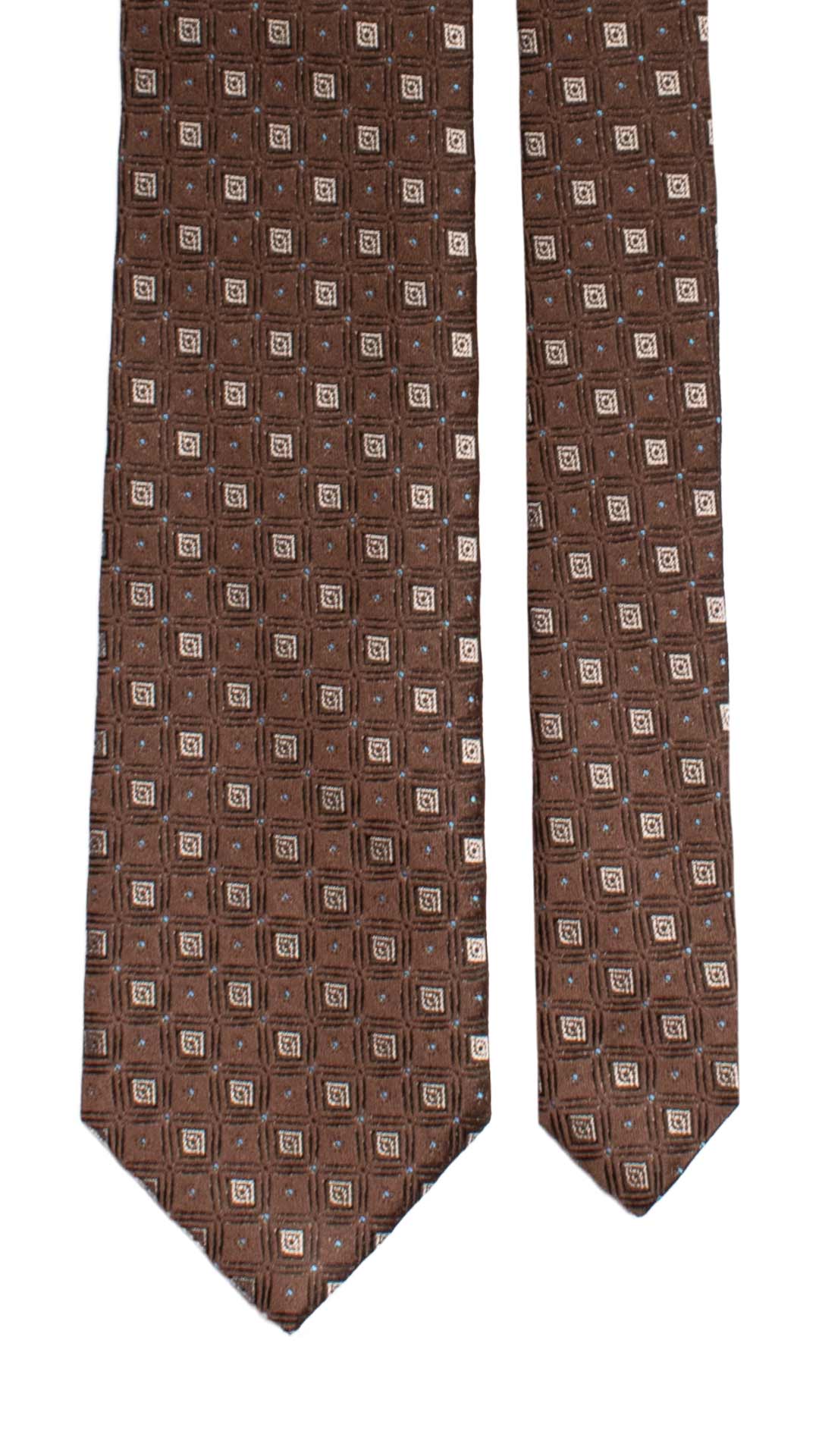 Cravatta di Seta Marrone Fantasia Beige Celeste AN7152 Graffeo Cravatte Made in Italy Pala