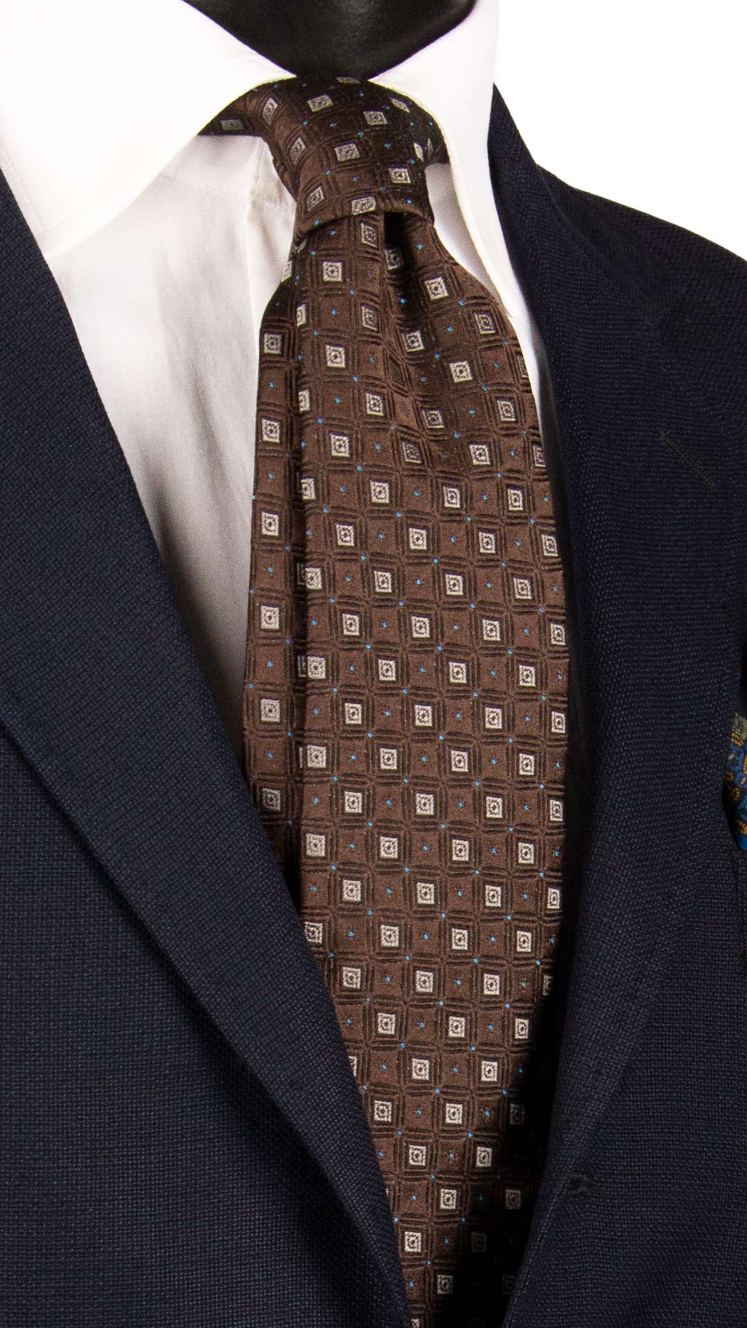 Cravatta di Seta Marrone Fantasia Beige Celeste AN7152 Graffeo Cravatte Made in Italy