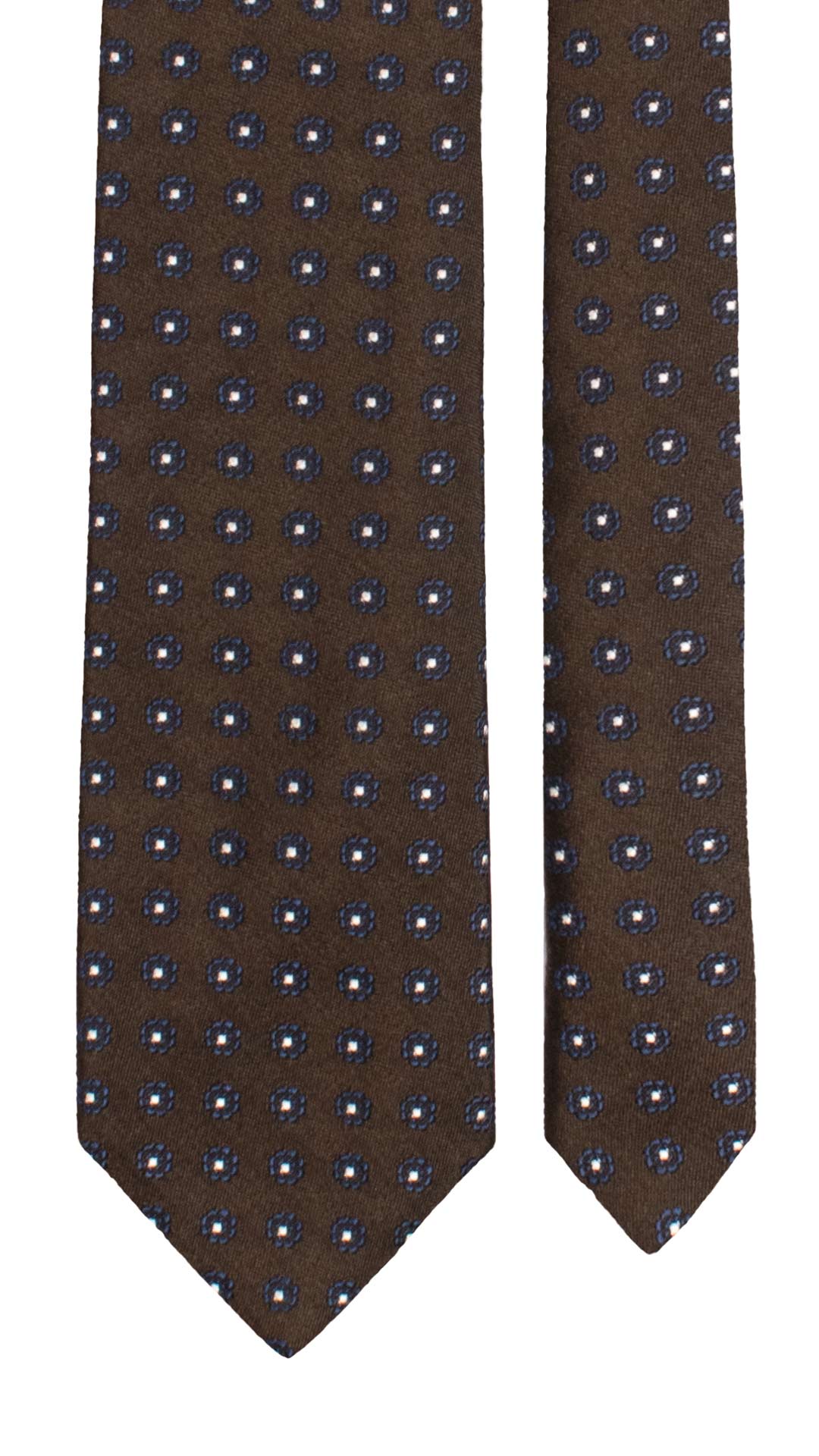 Cravatta di Seta Marrone Fantasia Blu Bianco 7741 Made in Italy Graffeo Cravatte Pala