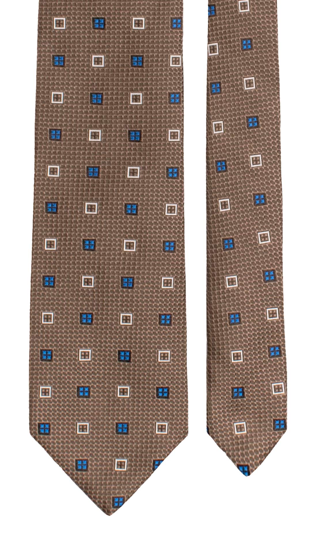 Cravatta di Seta Marrone Fantasia Bluette Bianco 7743 Made in Italy Graffeo Cravatte Pala