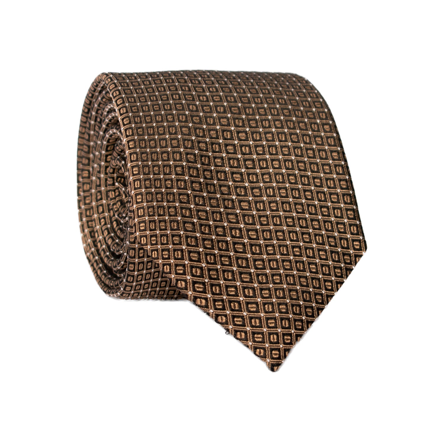 Cravatta di Seta Marrone Fantasia Nera Grigia 7257 Graffeo Cravatte Made in Italy Rotolo