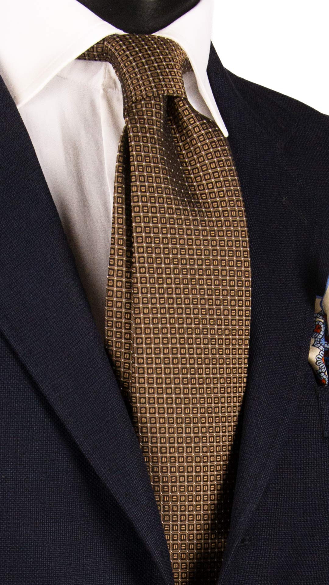 Cravatta di Seta Marrone Fantasia Nera Grigia 7257 Graffeo Cravatte Made in Italy