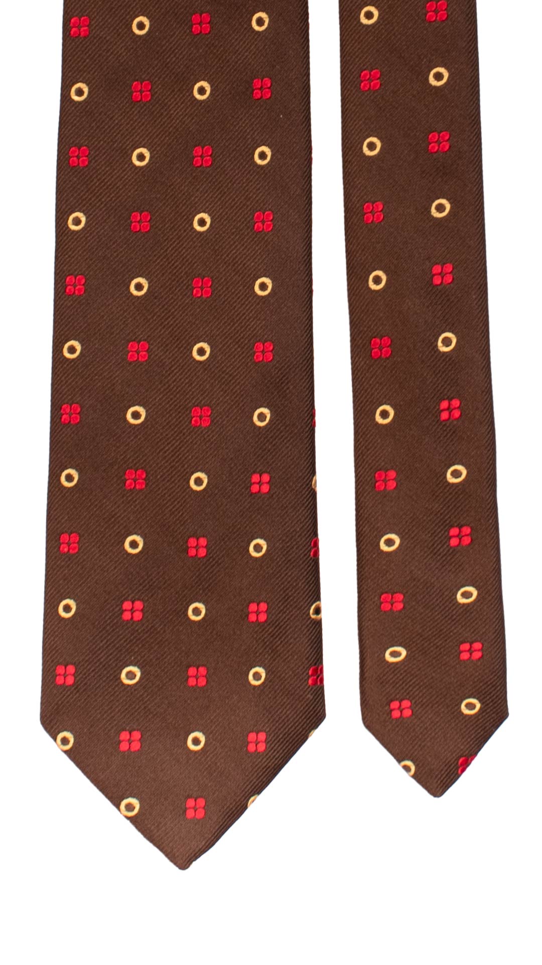 Cravatta di Seta Marrone Fantasia Rossa Giallo Oro AN7372 Graffeo Cravatte Made in Italy Pala