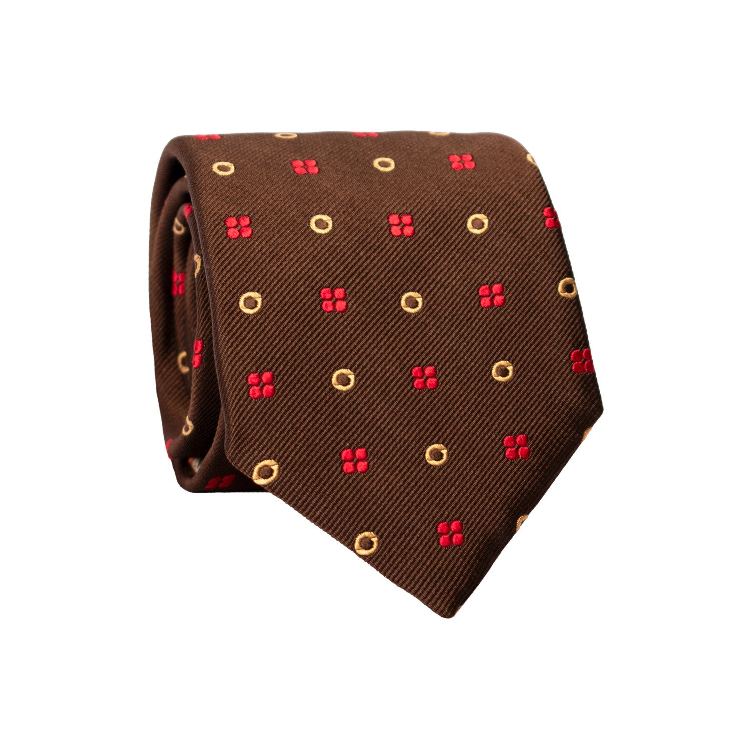 Cravatta di Seta Marrone Fantasia Rossa Giallo Oro AN7372 Graffeo Cravatte Made in Italy Rotolo