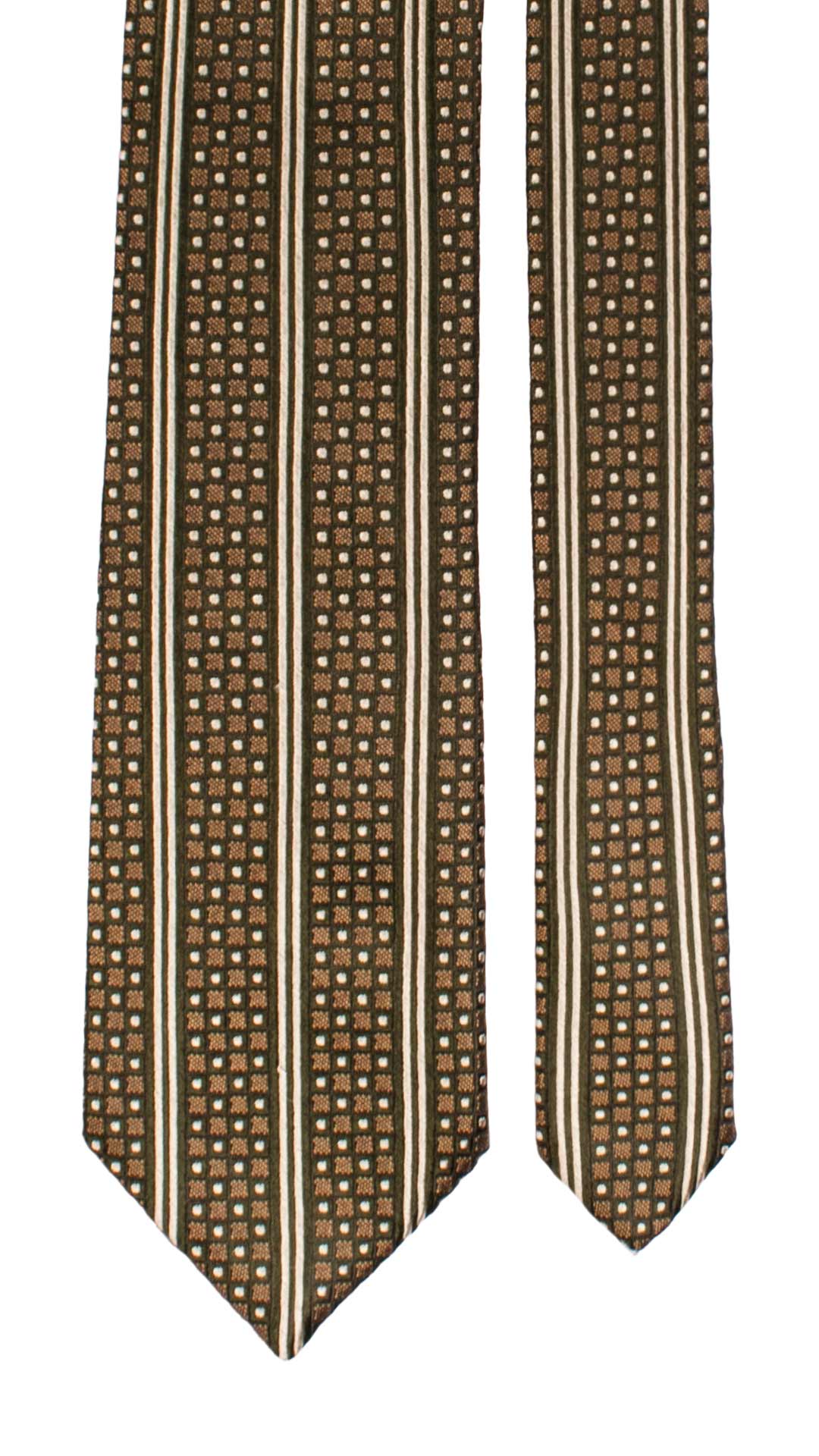 Cravatta di Seta Marrone Verde Bianco Perla con Righe Verticali 7168 Graffeo Cravatte Made in Italy Pala