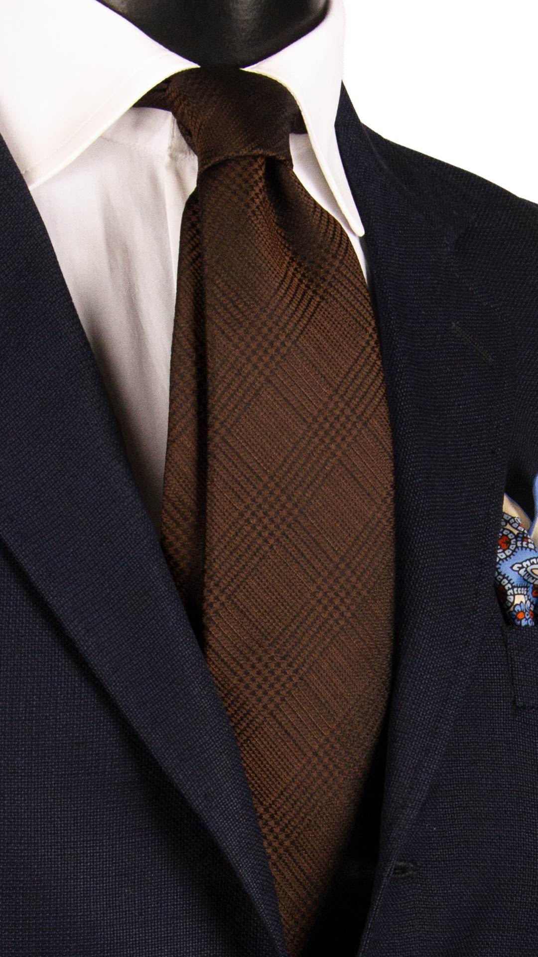 Cravatta di Seta Marrone Principe di Galles 7365 Graffeo Cravatte Made in Italy