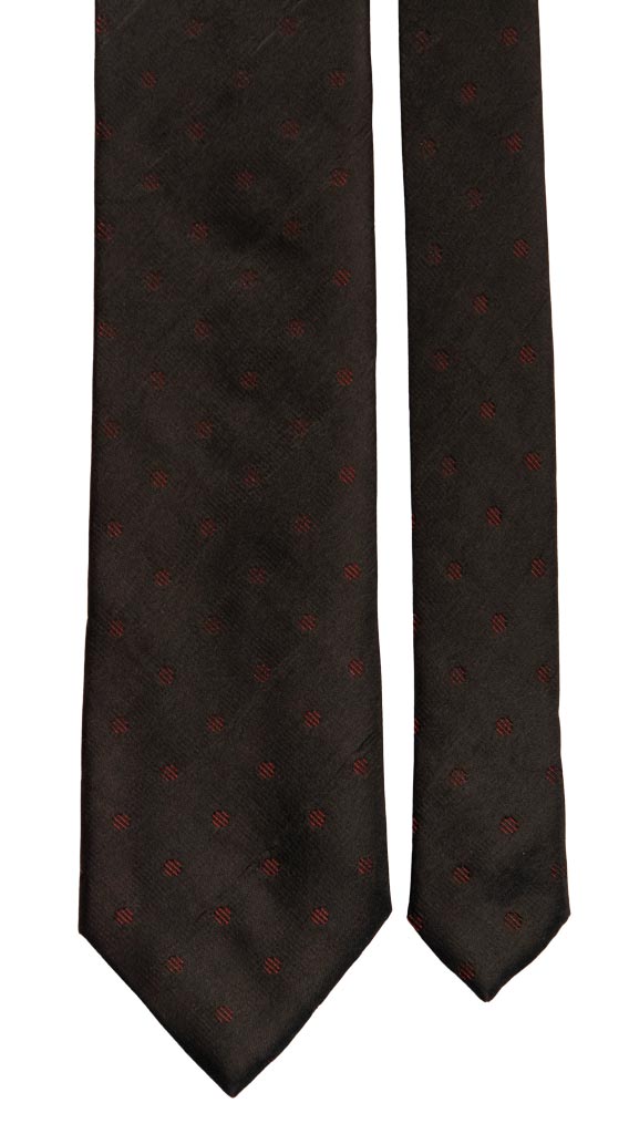 Cravatta di Seta Nera Effetto Cangiante a Pois Rossi Lurex 6921 Pala