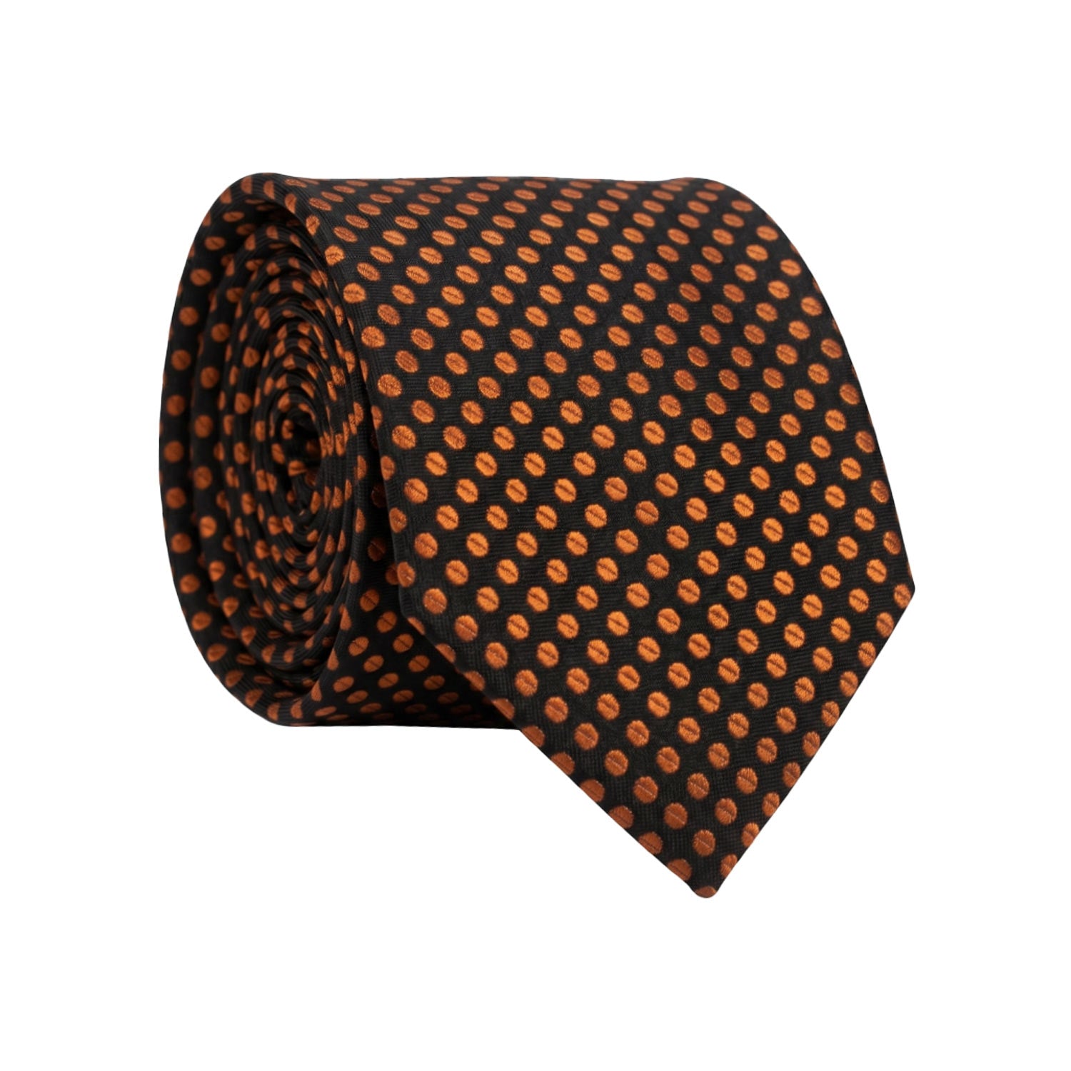 Cravatta di Seta Nera Fantasia Arancione 1612 Graffeo Cravatte Made in Italy Rotolo