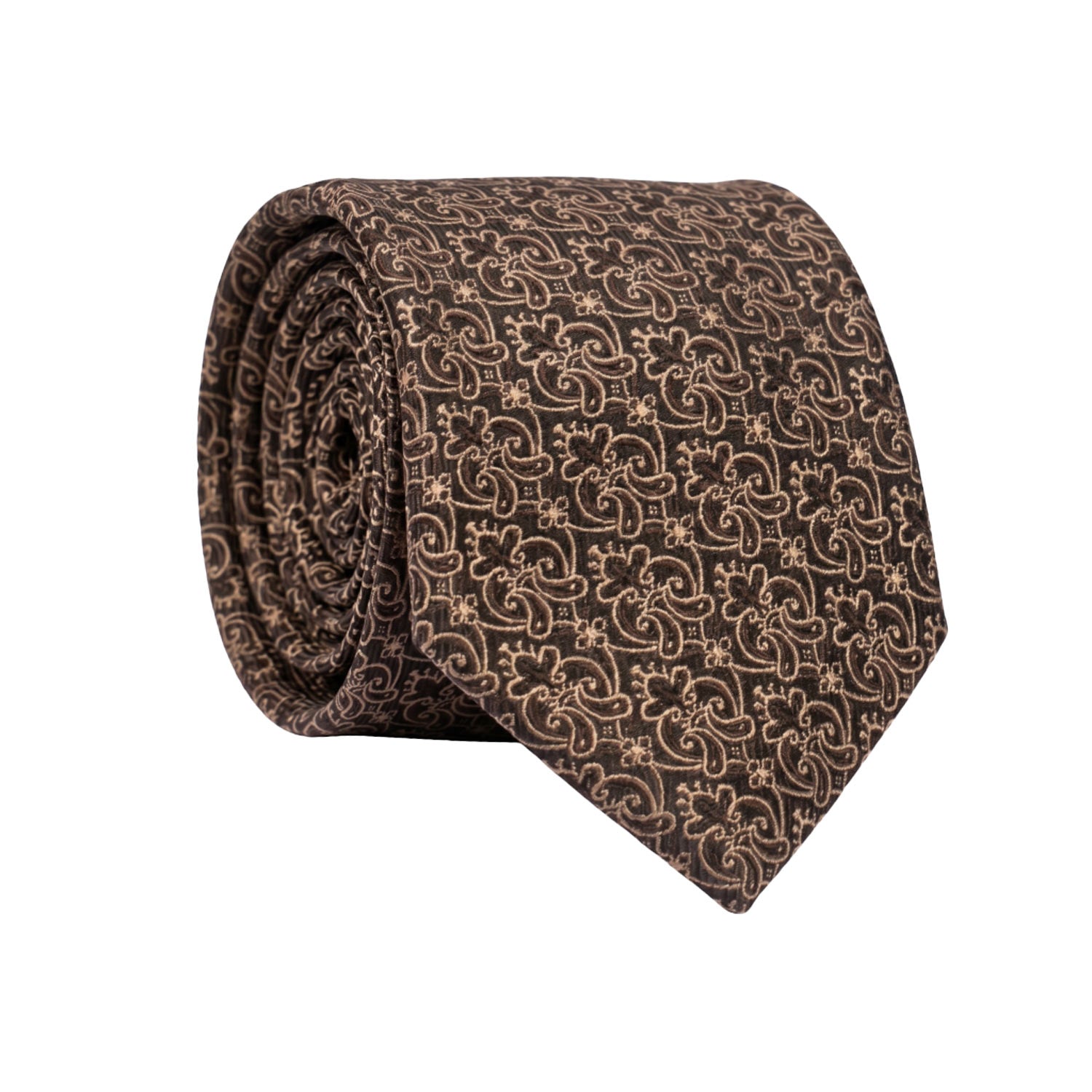 Cravatta di Seta Nera Paisley Marrone Beige 1529 Graffeo Cravatte Made in Italy Rotolo