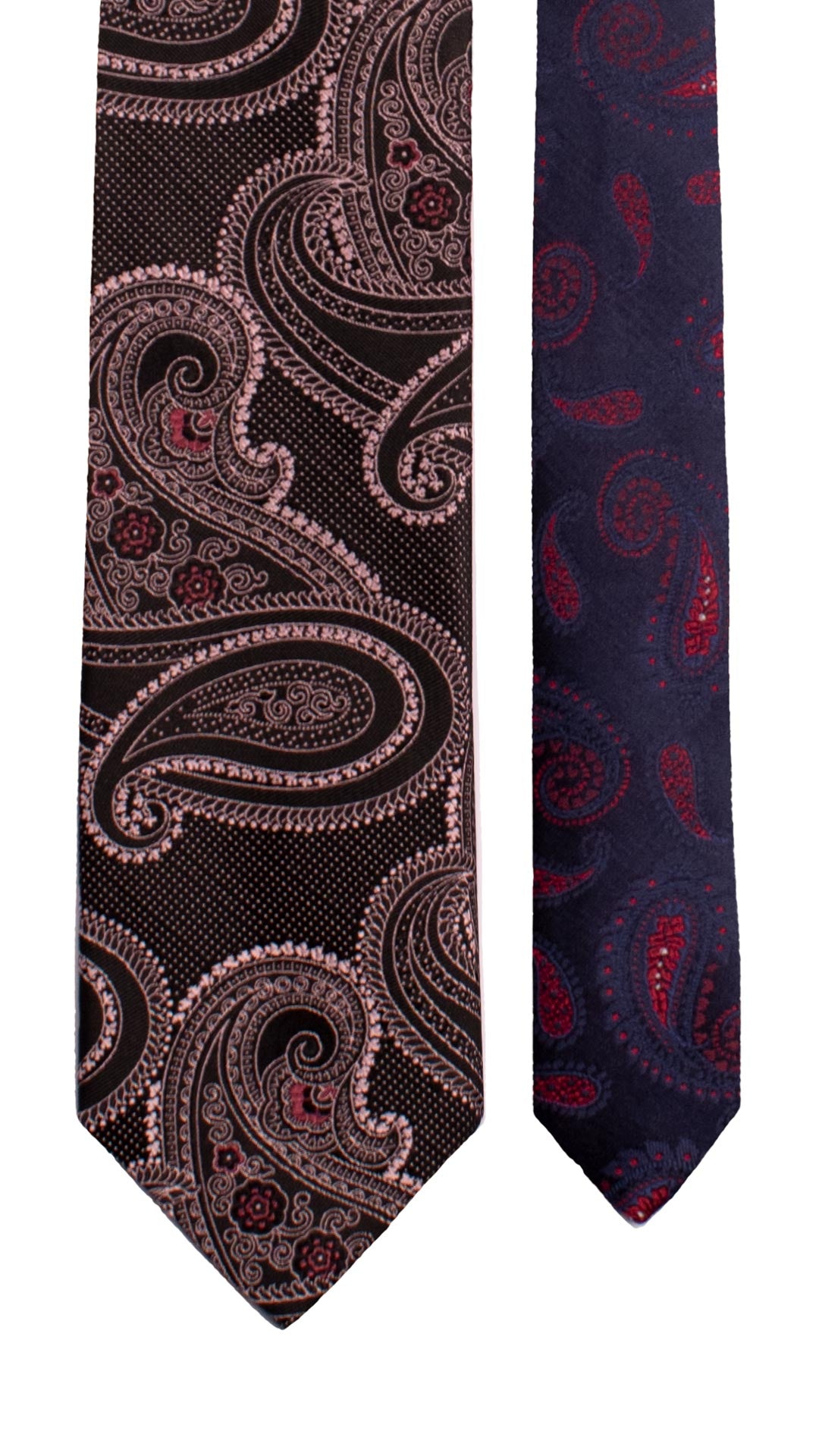 Cravatta di Seta Nera Paisley Rosa Nodo in Contrasto Rosso Bordeaux Paisley Grigio Nero N3369 Made in Italy Graffeo Cravatte Pala