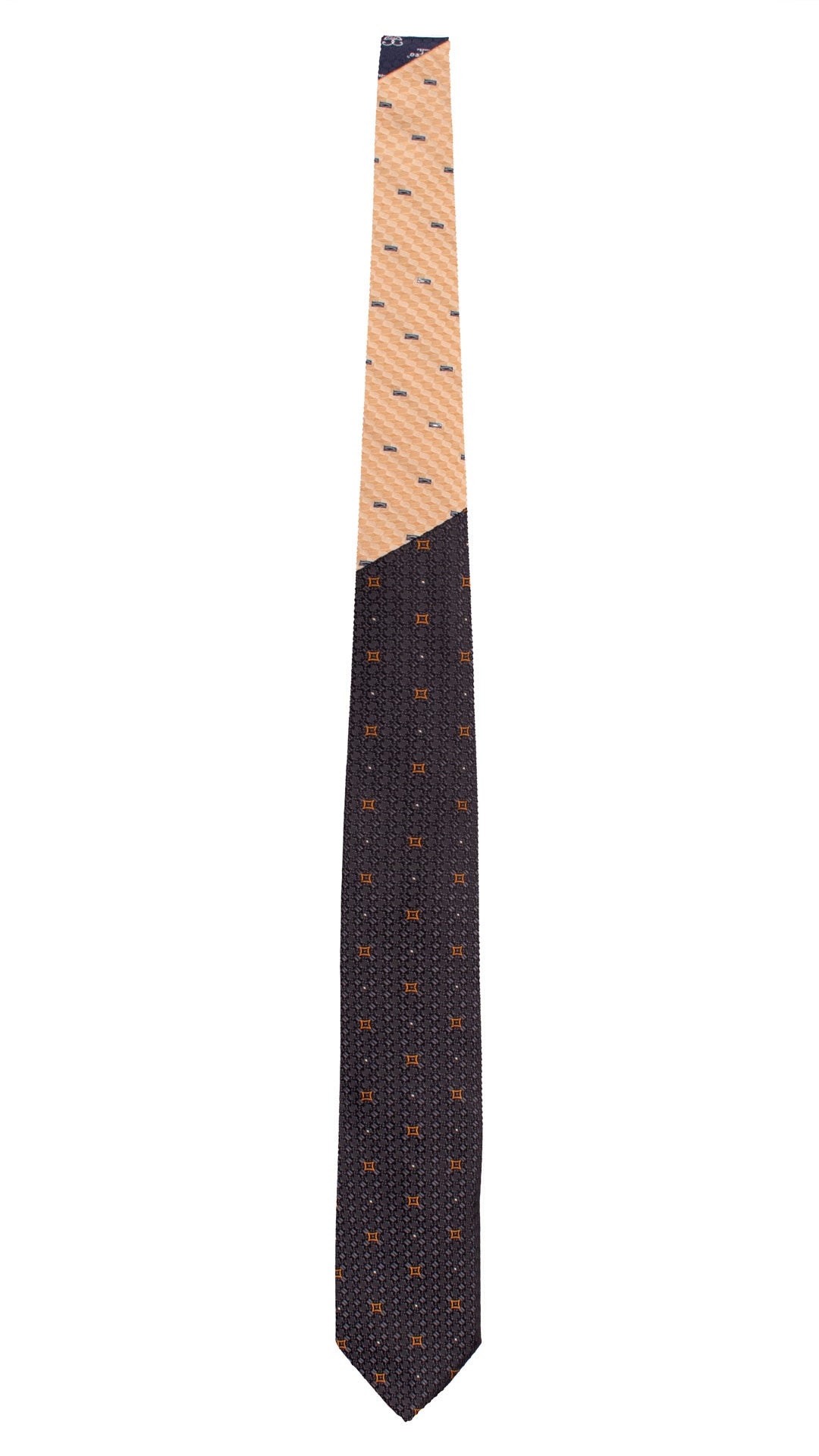 Cravatta di Seta Nero Fantasia Antracite Ruggine Nodo in Contrasto Beige Fantasia Blu N3393 Made in Italy Graffeo Cravatte Intera