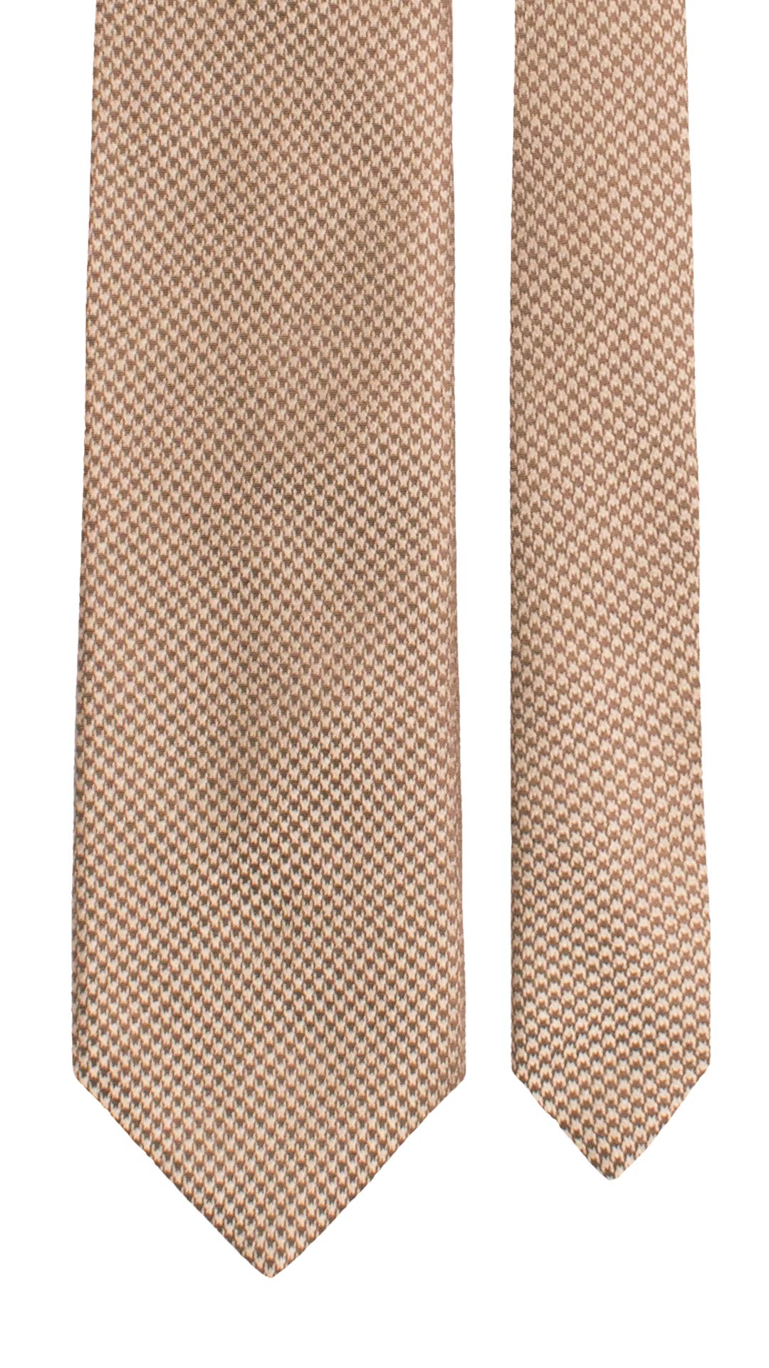 Cravatta di Seta Pied de Poule Beige Marrone 7773 Made in Italy Graffeo Cravatte Pala