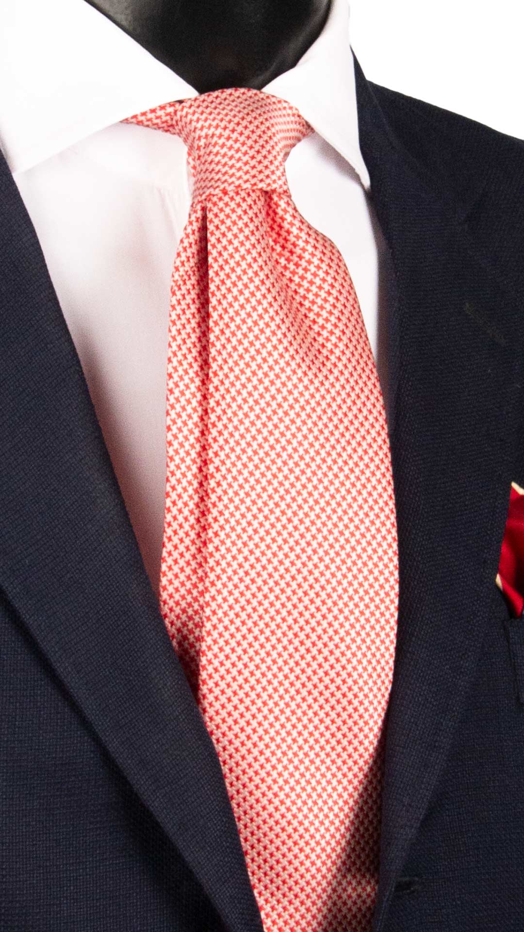 Cravatta di Seta Pied de Poule Rosso Bianco 2081 Graffeo Cravatte Made in Italy