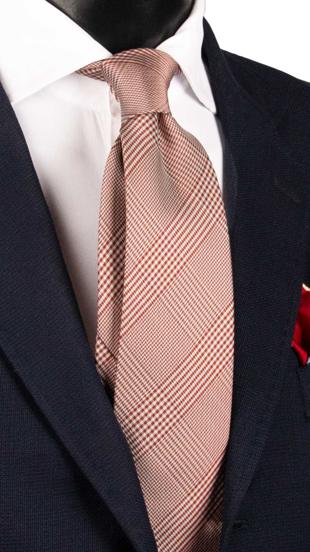 Cravatta di Seta Principe di Galles Rosso Mattone Bianco Blu 2071