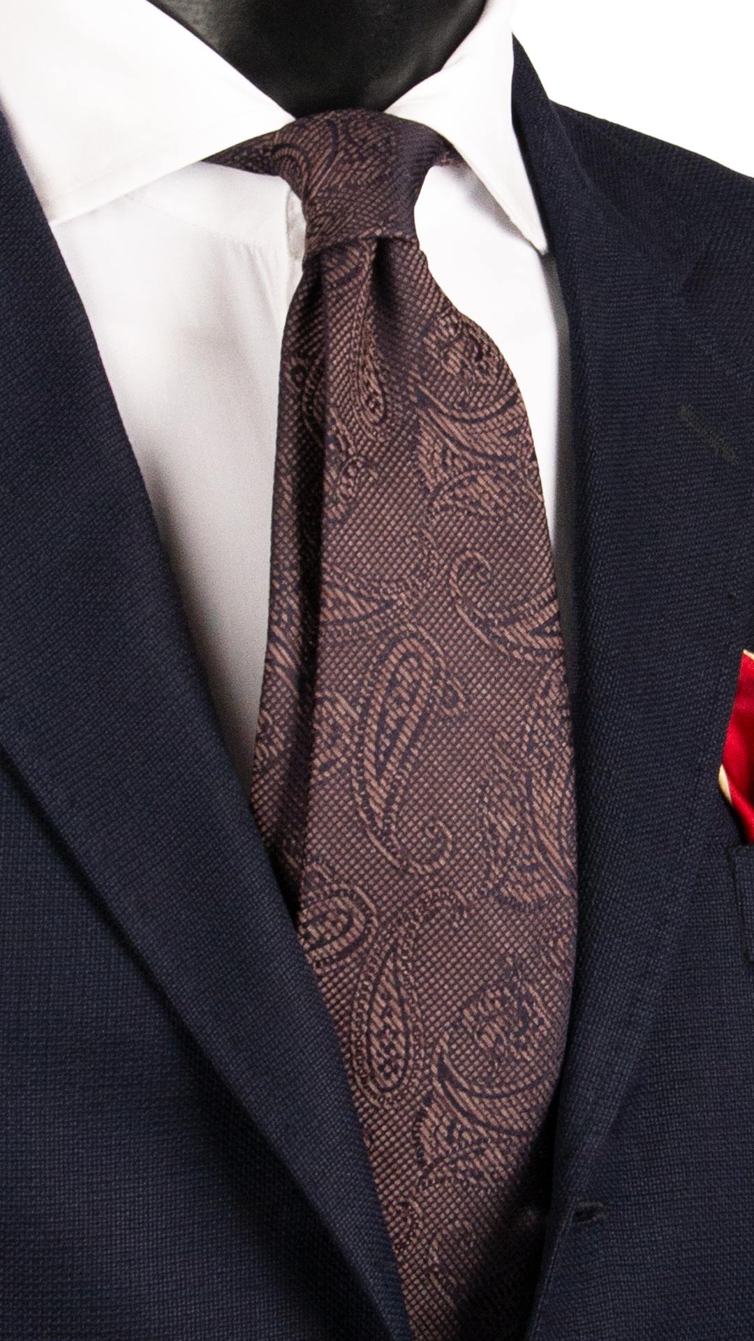 Cravatta di Seta Rosa Antico Paisley Blu Notte AN7638 Made in Italy Graffeo Cravatte