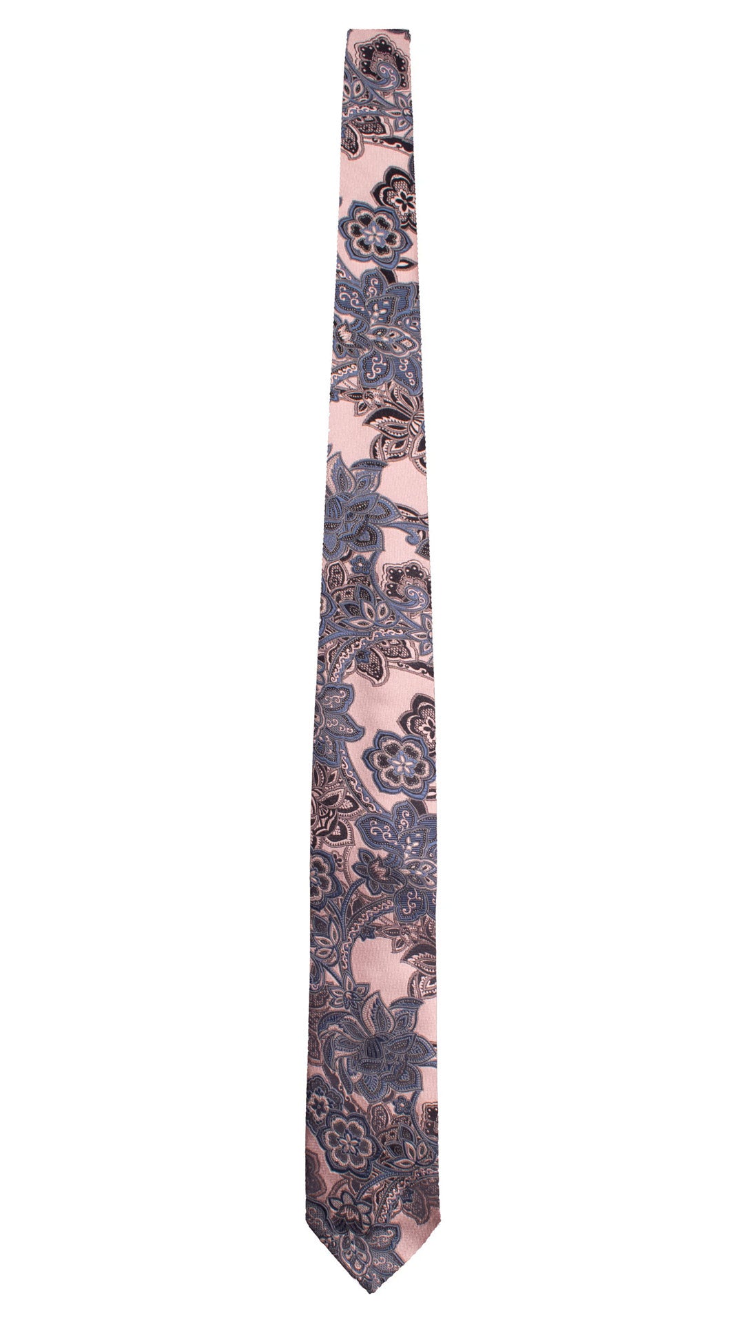Cravatta di Seta Rosa a Fiori Avio Blu AN8105 Made in Italy Graffeo Cravatte Intera