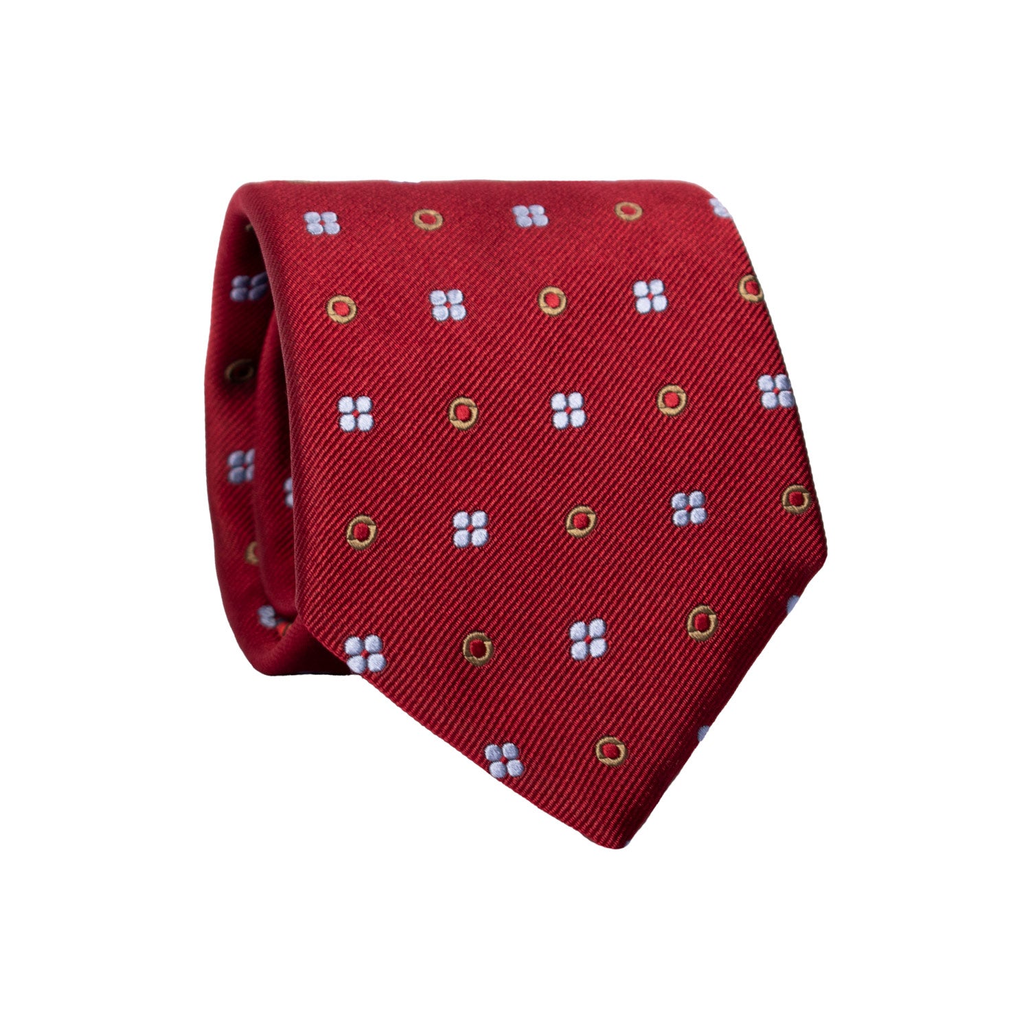 Cravatta di Seta Rossa Bordeaux Fantasia Celeste Verde Oliva AN7368 Graffeo Cravatte Made in Italy Rotolo