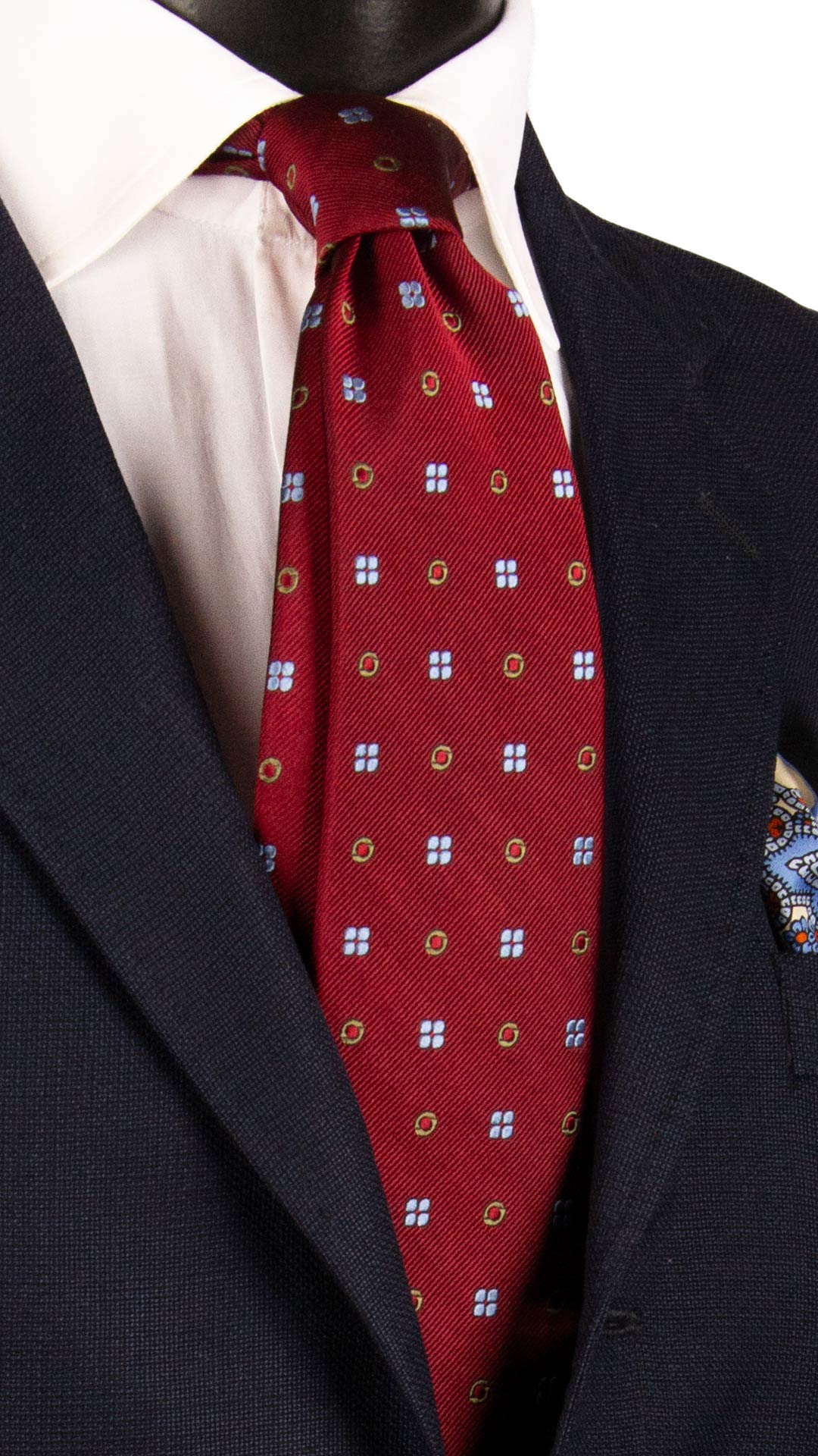 Cravatta di Seta Rossa Bordeaux Fantasia Celeste Verde Oliva AN7368 Graffeo Cravatte Made in Italy