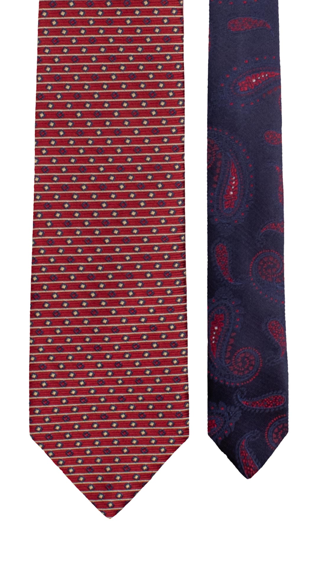 Cravatta di Seta Rossa Fantasia Avorio Blu Nodo in Contrasto Blu Fantasia Bianco Arancione Rosso N3349 Made in Italy Graffeo Cravatte Pala