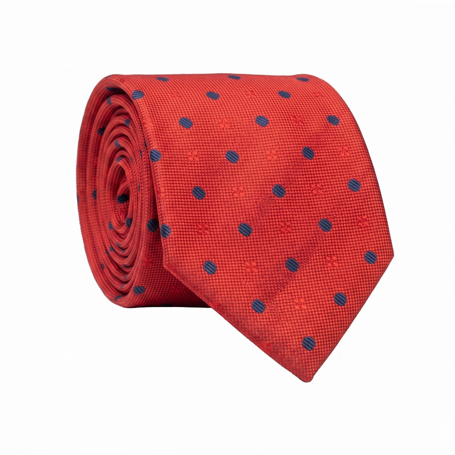 Cravatta di Seta Rossa Fantasia Tono su Tono a Pois Blu 1639 Graffeo Cravatte Made in Italy Rotolo