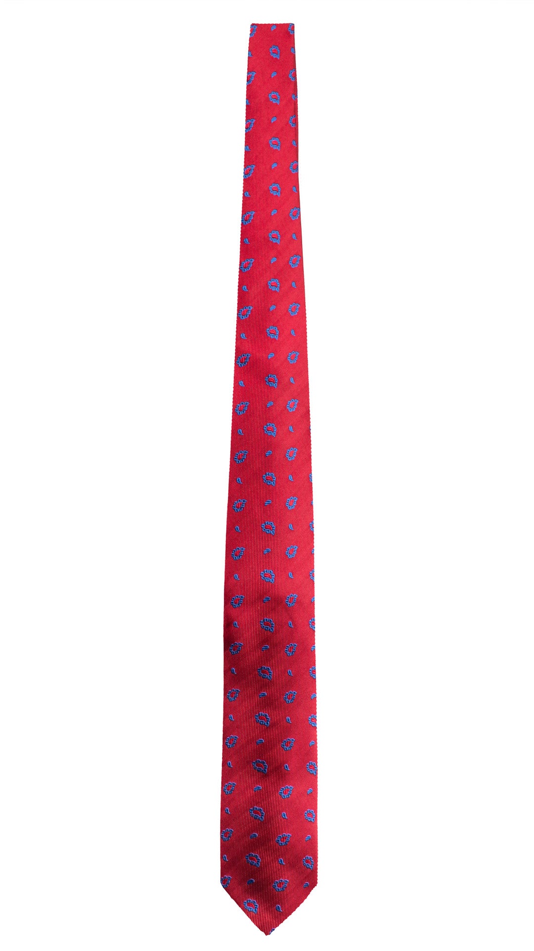 Cravatta di Seta Rossa Paisley Bluette 2180 Graffeo Cravatte Made in Italy Intera