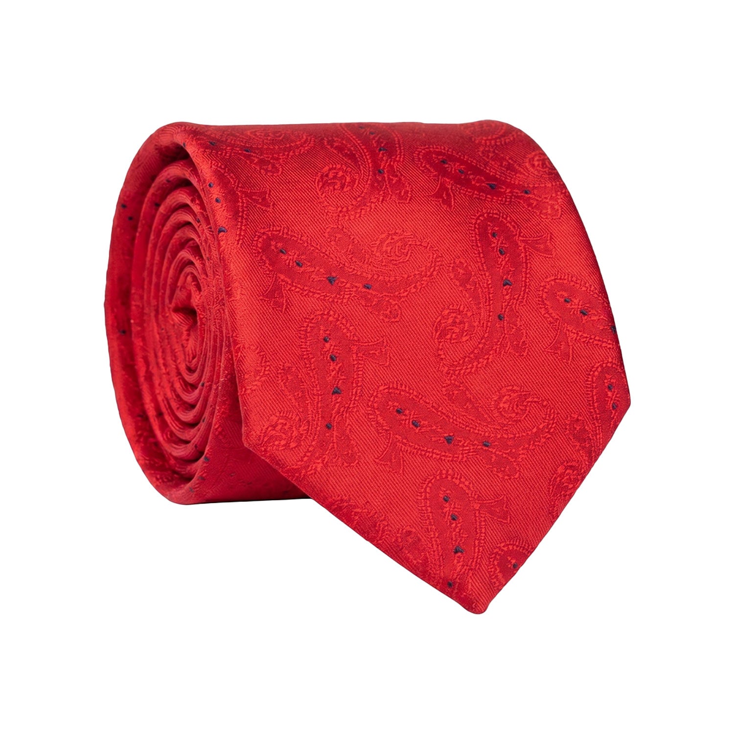 Cravatta di Seta Rossa Paisley Tono su Tono Blu 1652 Graffeo Cravatte Made in Italy Rotolo