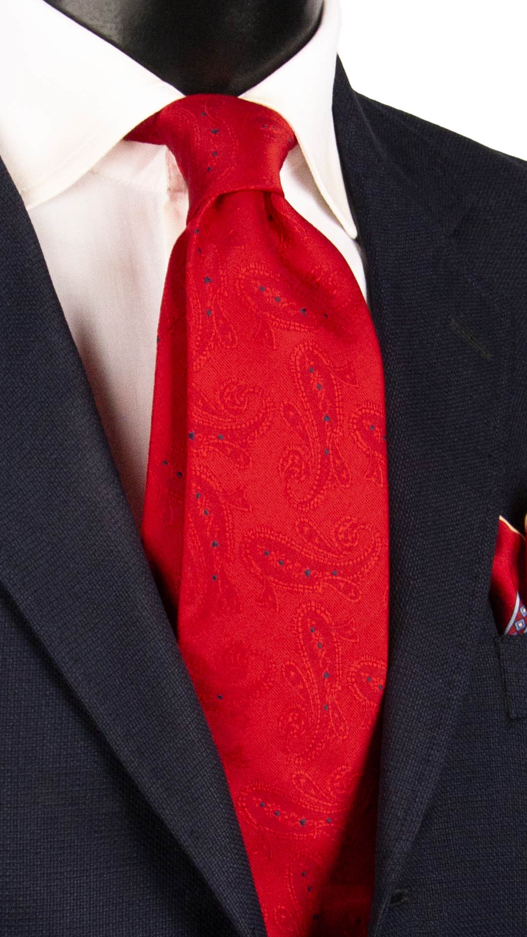 Cravatta di Seta Rossa Paisley Tono su Tono Blu 1652 Graffeo Cravatte Made in Italy