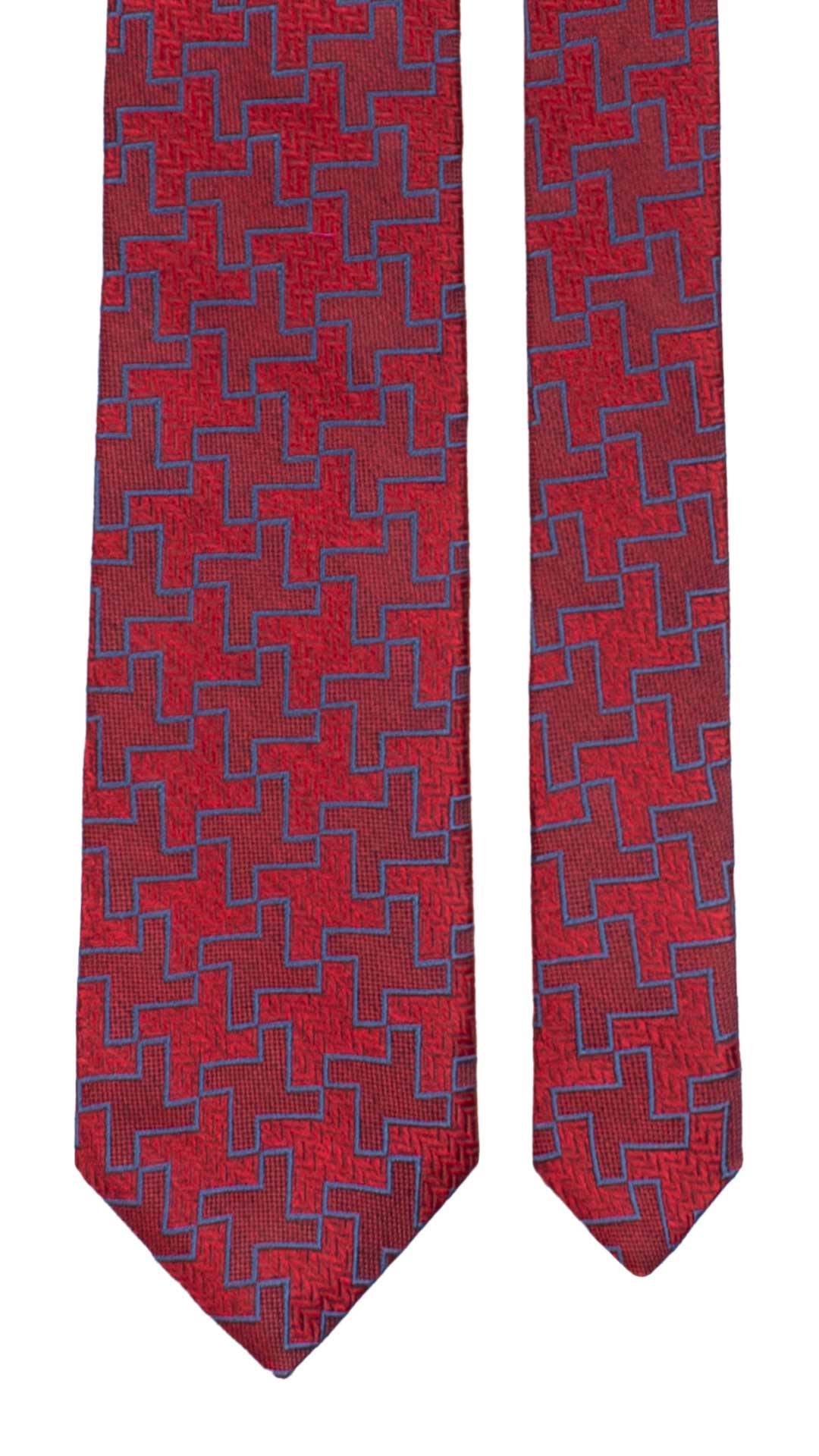 Cravatta di Seta Rossa Pied de Poule Bluette AN7185 Made in Italy Graffeo Cravatte Pala