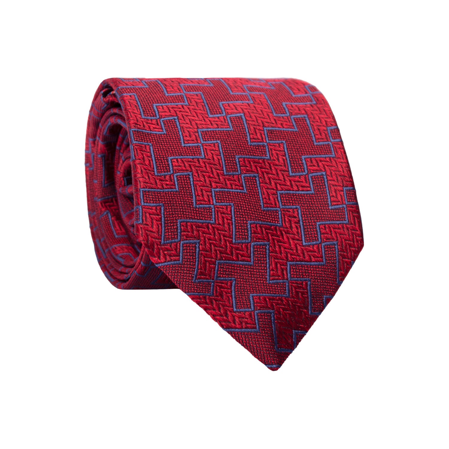 Cravatta di Seta Rossa Pied de Poule Bluette AN7185 Made in Italy Graffeo Cravatte Rotolo