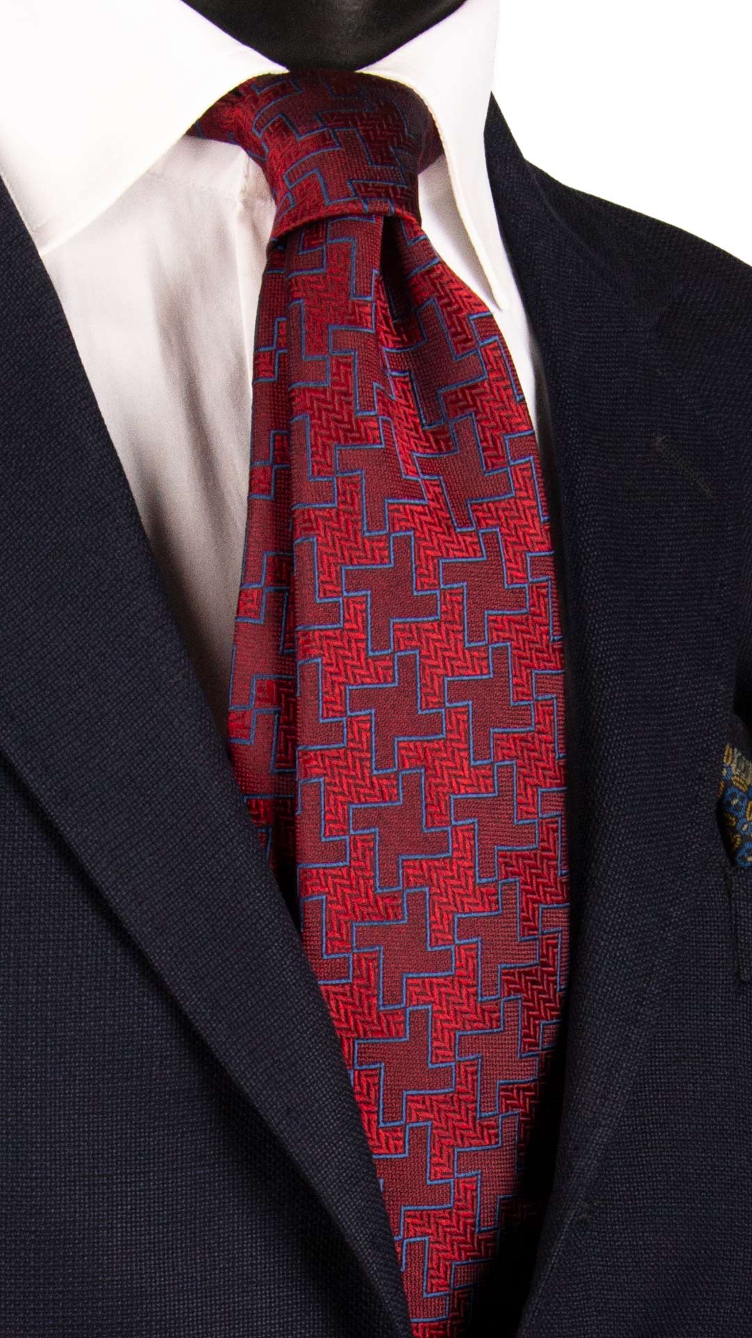 Cravatta di Seta Rossa Pied de Poule Bluette AN7185 Made in Italy Graffeo Cravatte