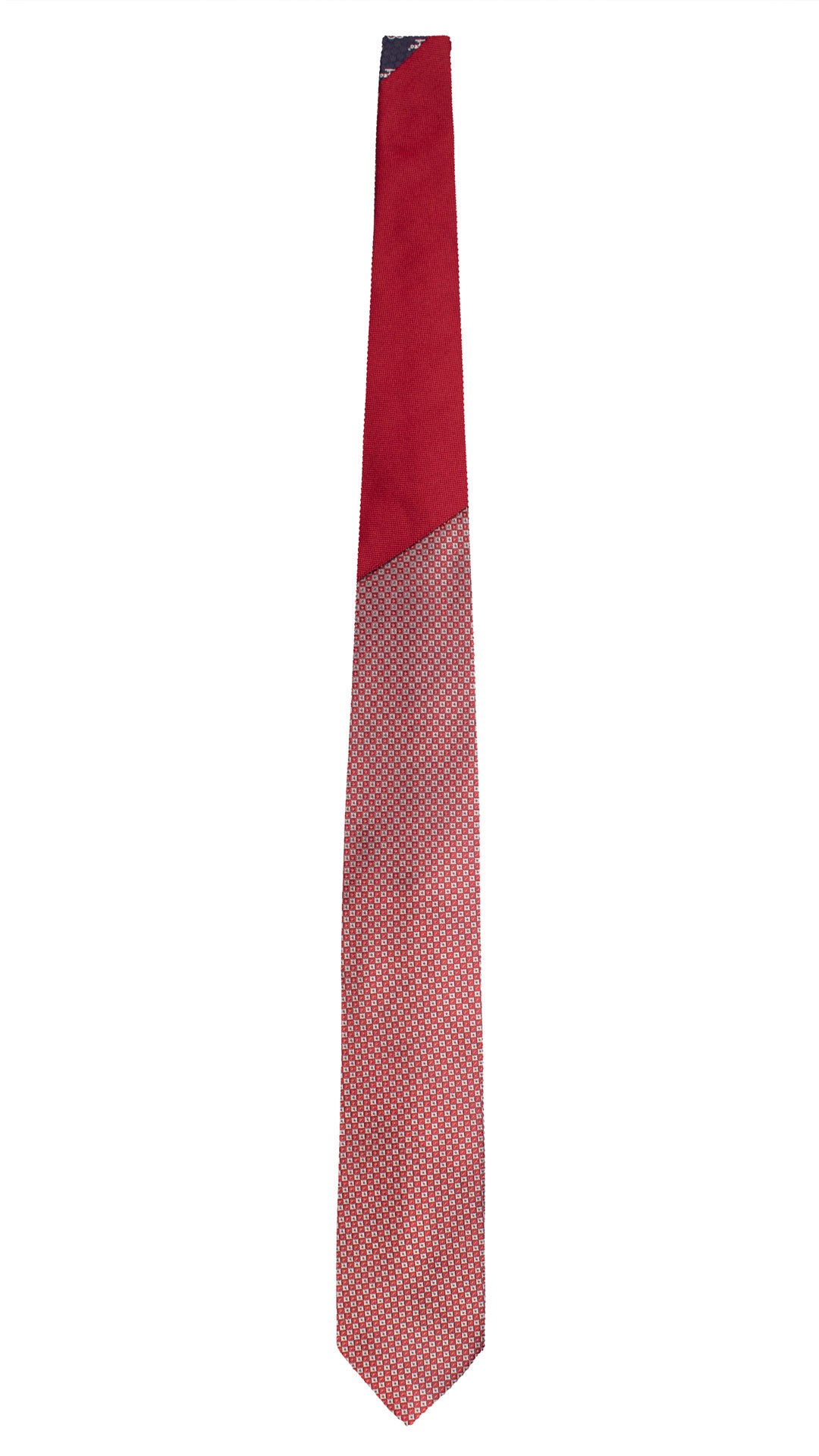 Cravatta di Seta Rosso Bordeaux Fantasia Grigio Blu Nodo in Contrasto Rosso Bordeaux N3430 Made in Italy Graffeo Cravatte Intera