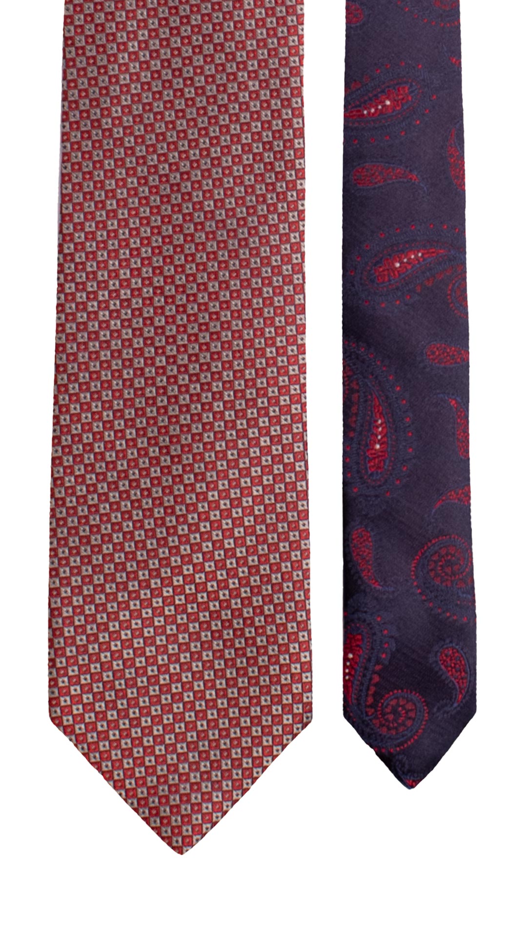 Cravatta di Seta Rosso Bordeaux Fantasia Grigio Blu Nodo in Contrasto Rosso Bordeaux N3430 Made in Italy Graffeo Cravatte Pala