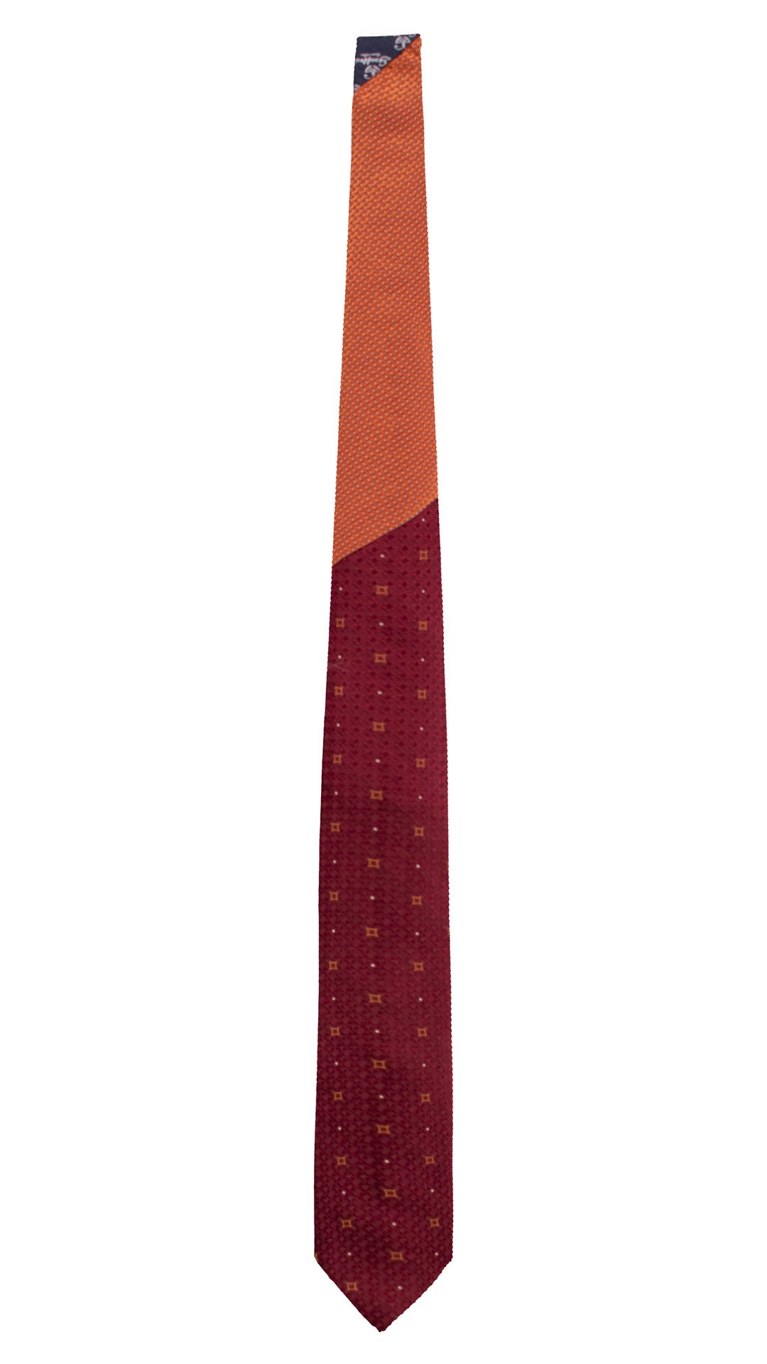 Cravatta di Seta Rosso Bordeaux Fantasia Tono su Tono Ruggine Bianco Nodo in Contrasto Arancione Fantasia Blu Bianco N3471 Made in Italy Graffeo Cravatte Intera