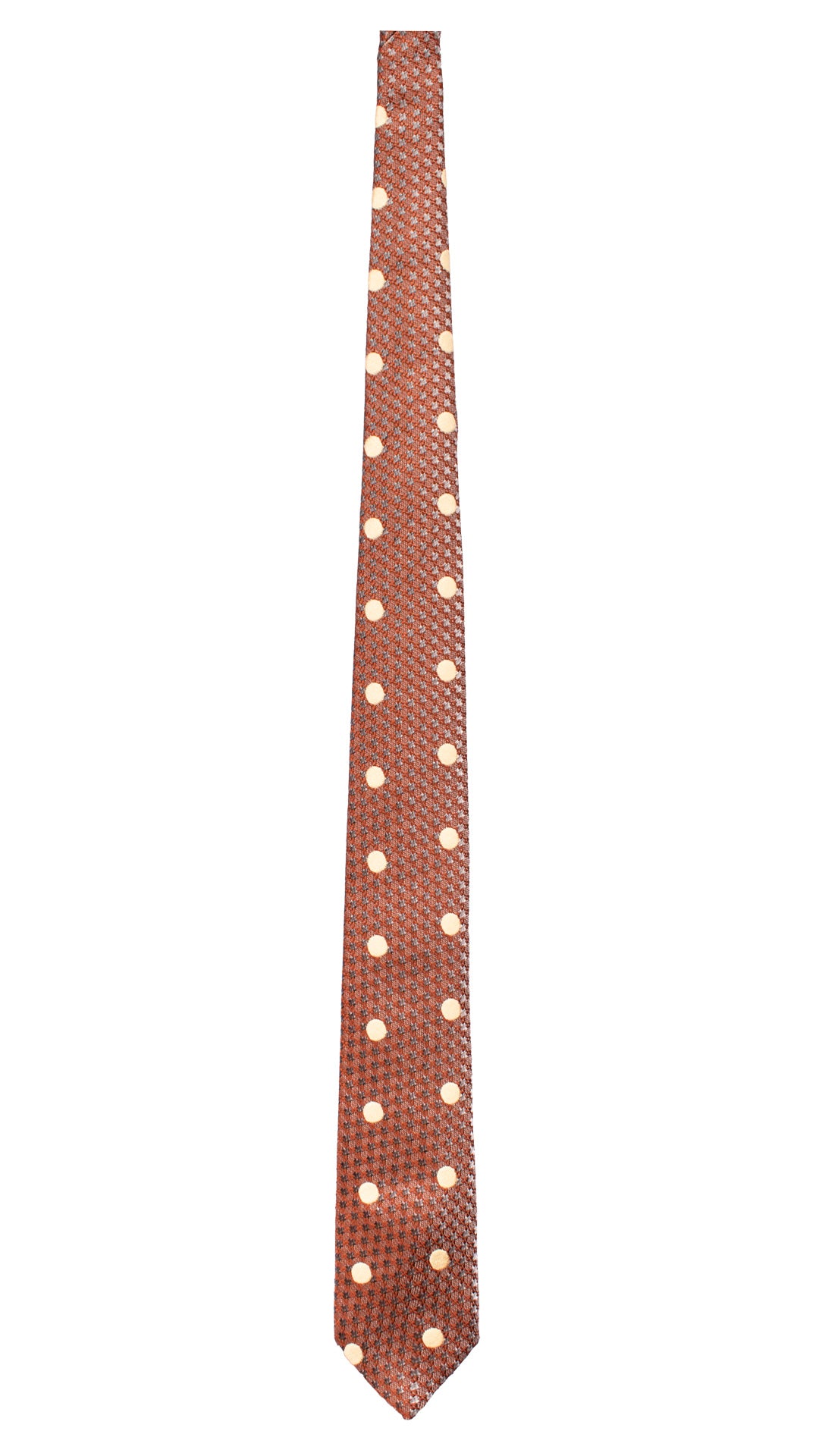 Cravatta di Seta Ruggine Pied de Poule Azzurro Polvere a Pois Color Crema AN7421 Made in Italy Graffeo Cravatte Intera