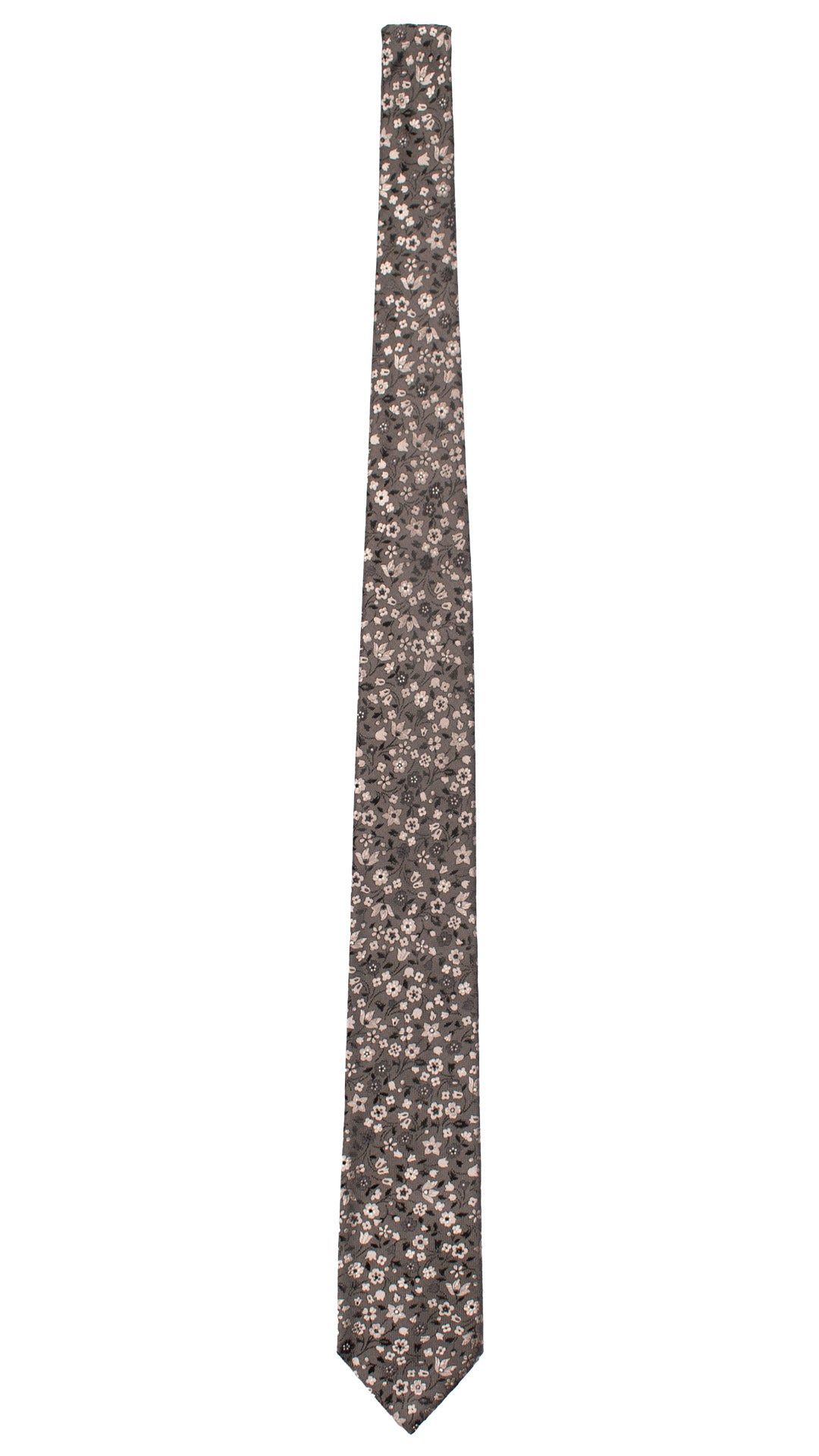 Cravatta di Seta Tortora Scuro a Fiori Beige Neri AN7528 Made in Italy Graffeo Cravatte Intera