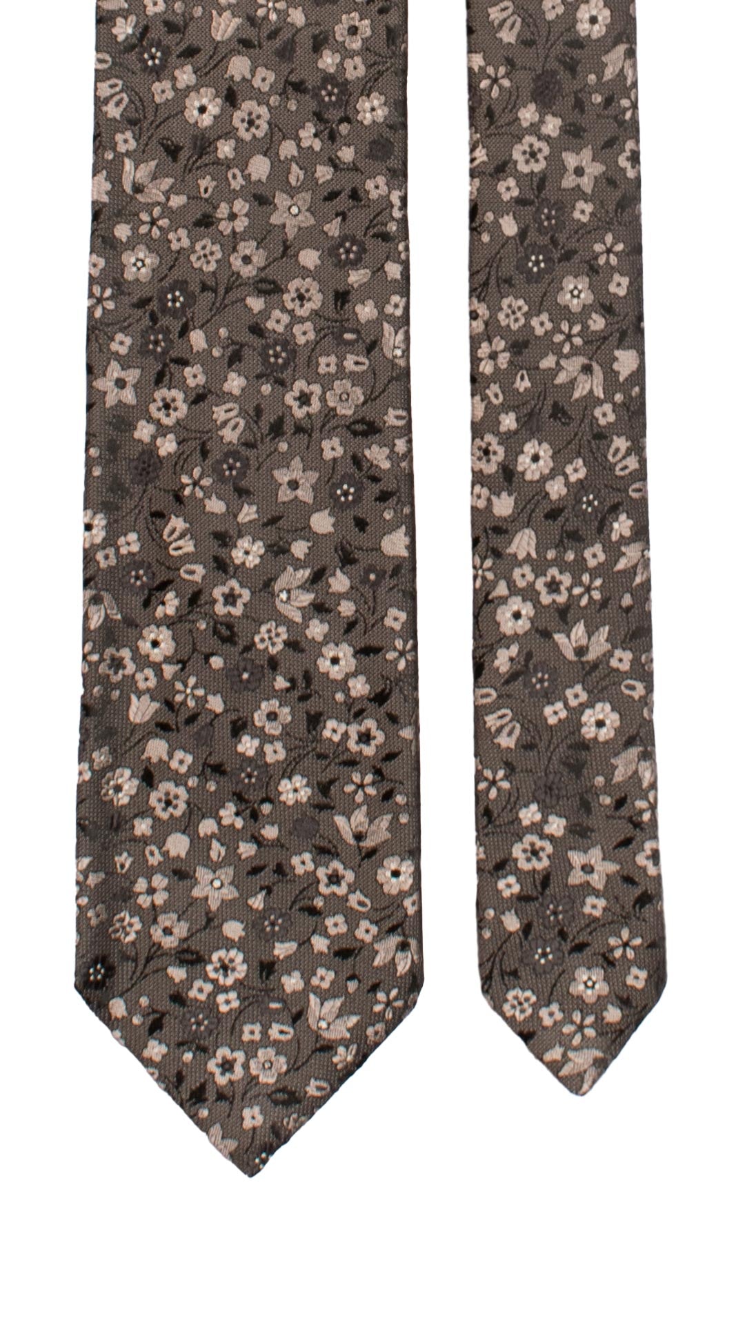 Cravatta di Seta Tortora Scuro a Fiori Beige Neri AN7528 Made in Italy Graffeo Cravatte Pala