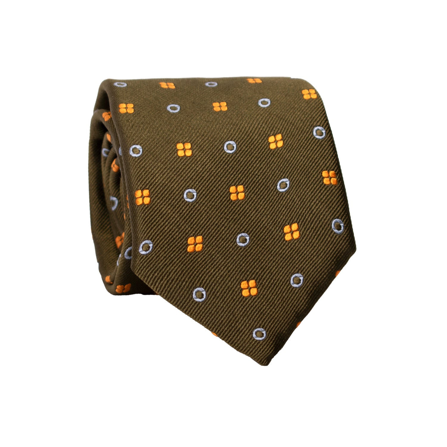 Cravatta di Seta Verde Fantasia Arancione Celeste AN7371 Graffeo Cravatte Made in Italy Rotolo