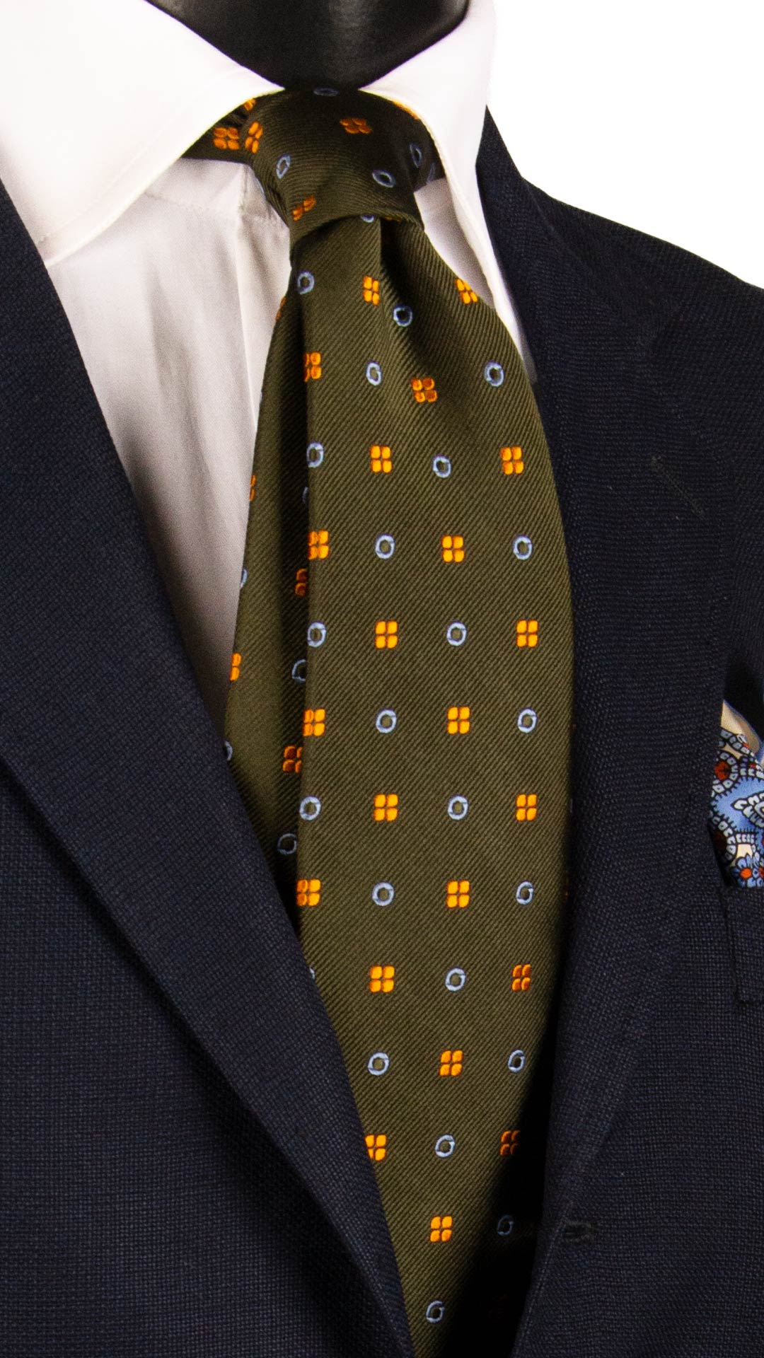 Cravatta di Seta Verde Fantasia Arancione Celeste AN7371 Graffeo Cravatte Made in Italy