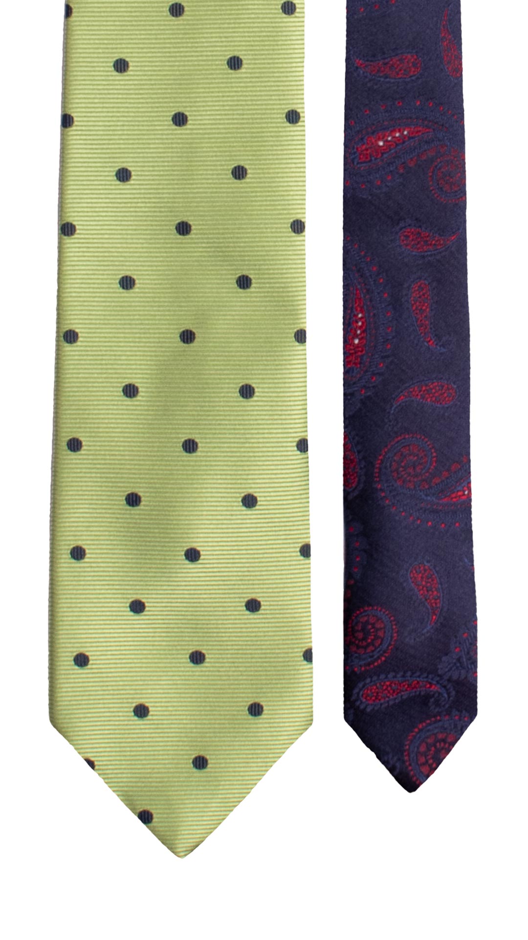 Cravatta di Seta Verde Fluo a Pois Blu Nodo in Contrasto Blu Fantasia Verde N3381 Made in Italy Graffeo Cravatte Pala