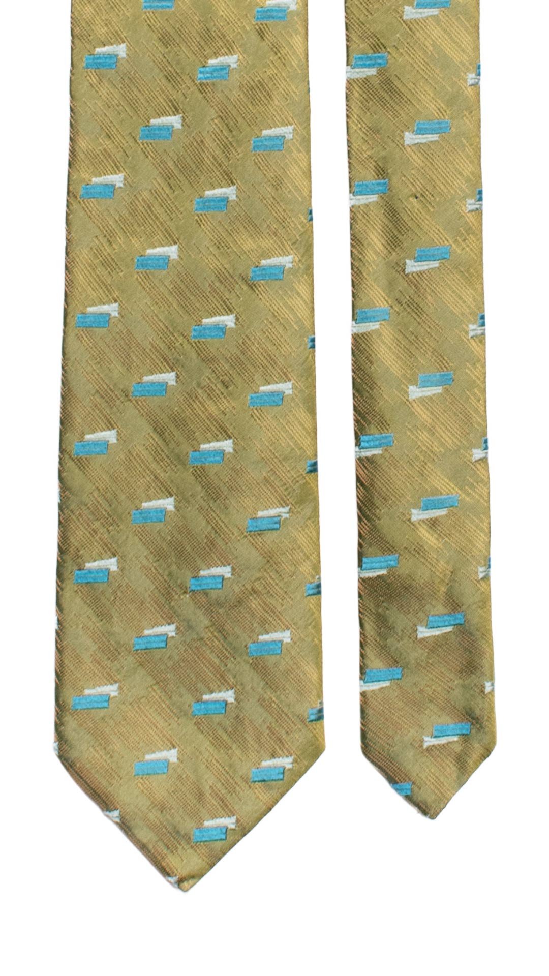 Cravatta di Seta Verde Lurex Fantasia Azzurra Celeste 7240 Graffeo Cravatte Made in Italy Pala