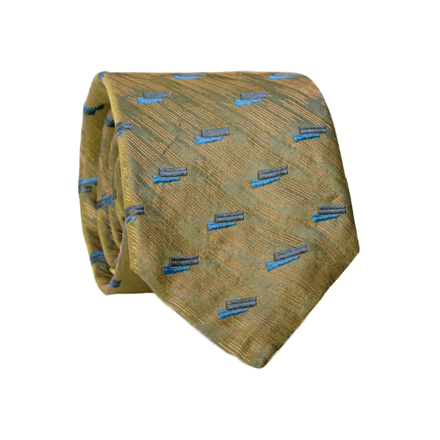 Cravatta di Seta Verde Lurex Fantasia Bluette Avio 7237 Graffeo Cravatte Made in Italy Rotolo