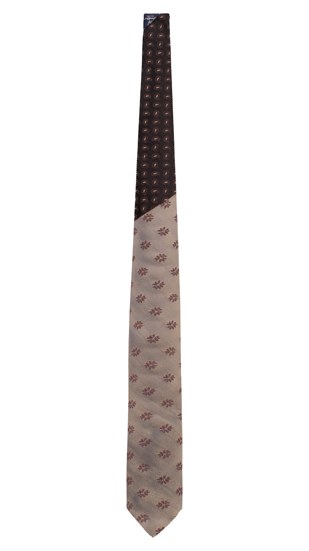 Cravatta di Seta Verde Oliva Fantasia Blu Marrone Nodo in Contrasto Nero Paisley Beige Marrone N3389 Made in Italy Graffeo Cravatte Intera