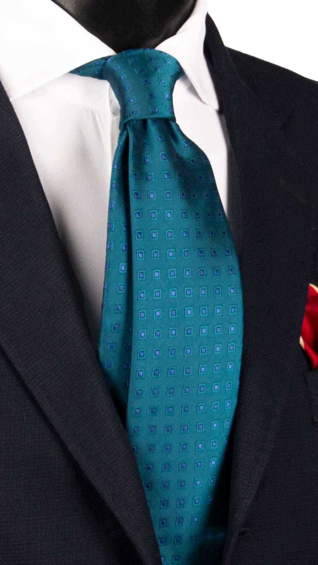 Cravatta di Seta Verde Petrolio Fantasia Bluette 1946 Graffeo Cravatte Made in Italy