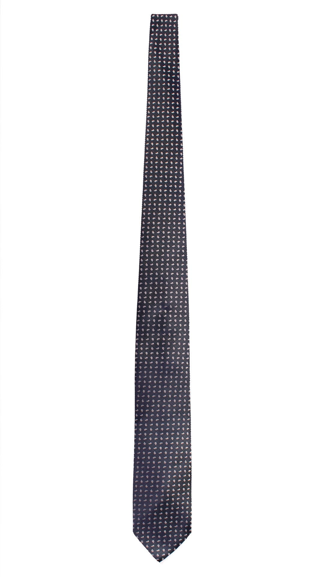 Cravatta di Seta Verde Petrolio Paisley Grigio 2006 Graffeo Cravatte Made in Italy Intera