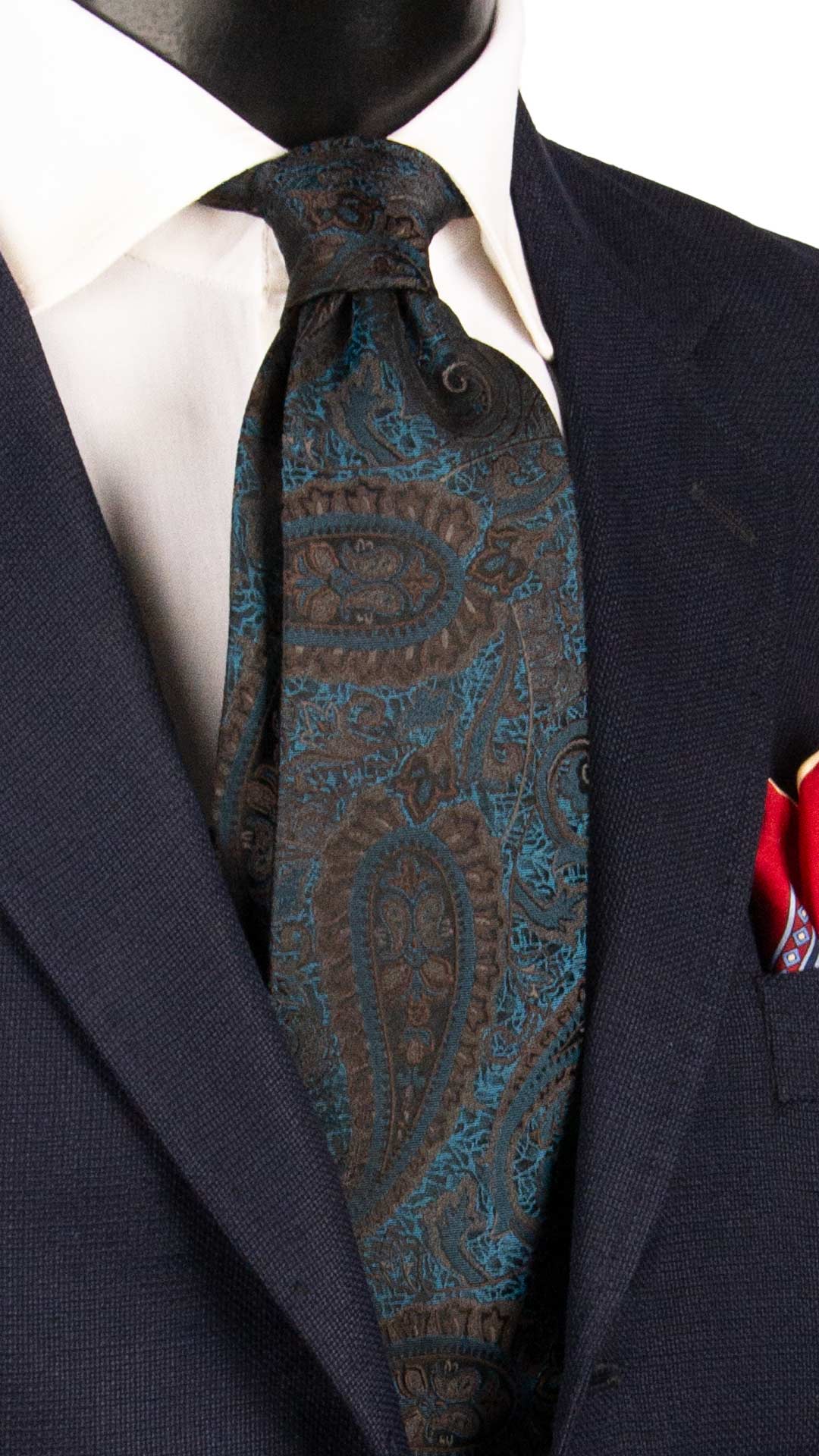 Cravatta di Seta Verde Petrolio Paisley Marrone Blu Notte 1519 Graffeo Cravatte Made in Italy