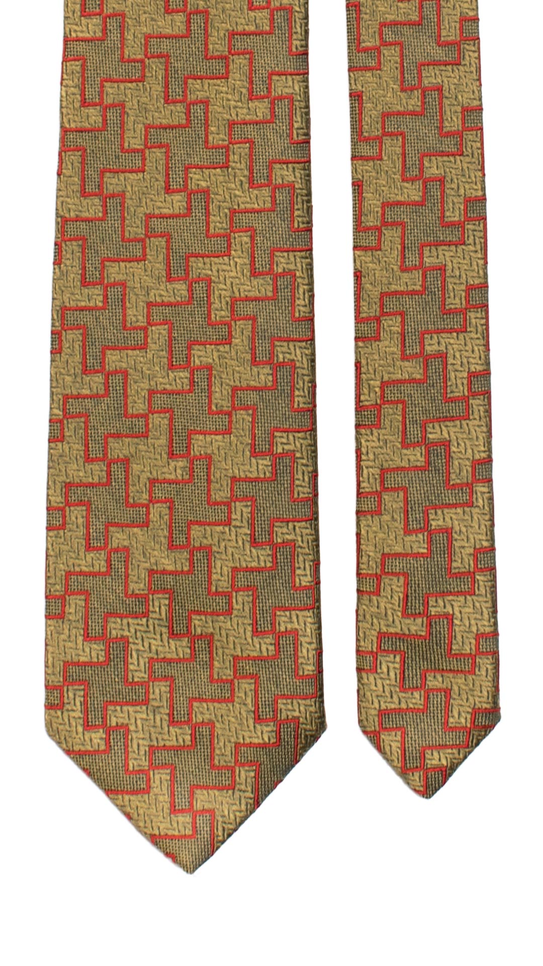 Cravatta di Seta Verde Pied de Poule Rosso Scuro AN7183 Graffeo Cravatte Made in Italy Pala