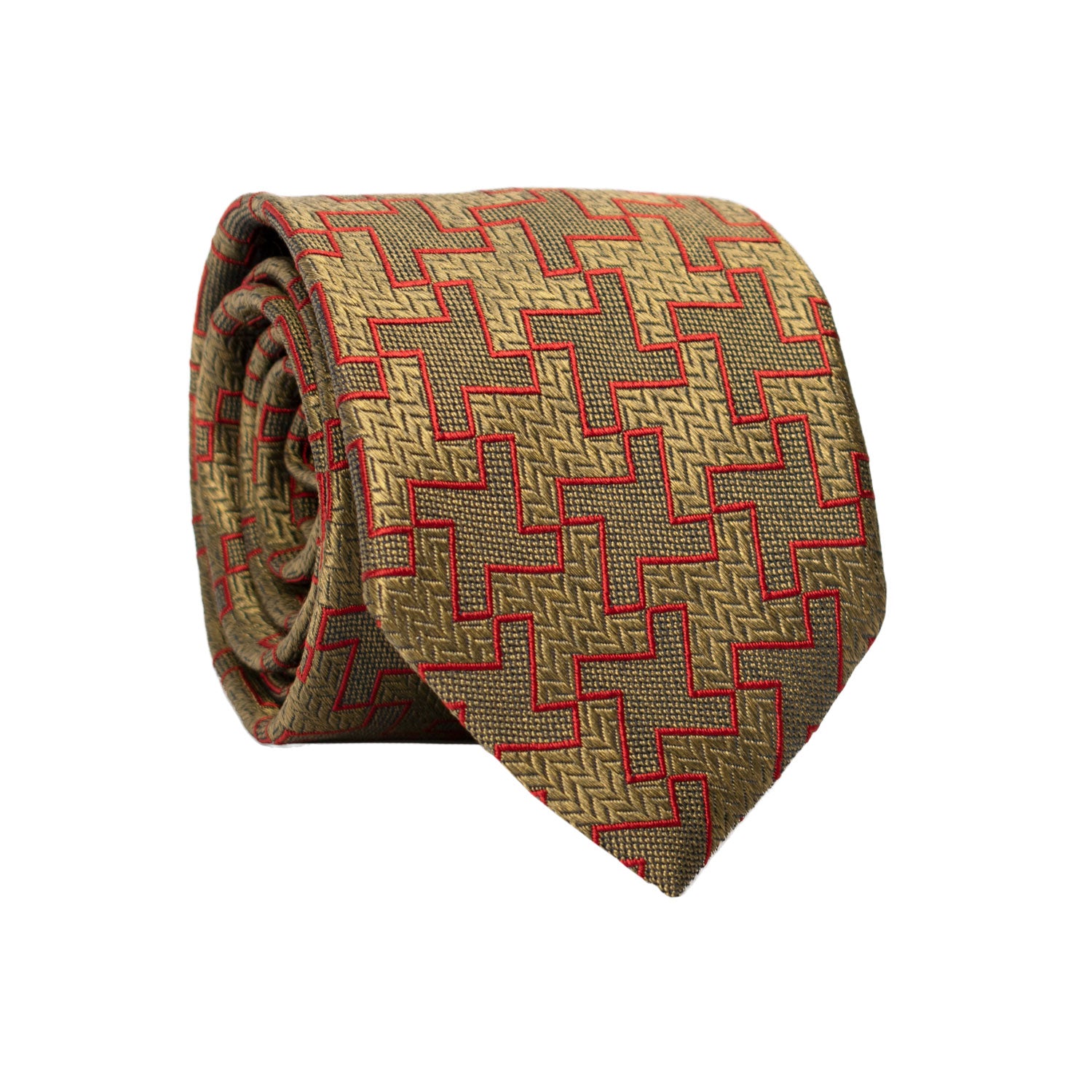 Cravatta di Seta Verde Pied de Poule Rosso Scuro AN7183 Graffeo Cravatte Made in Italy Rotolo