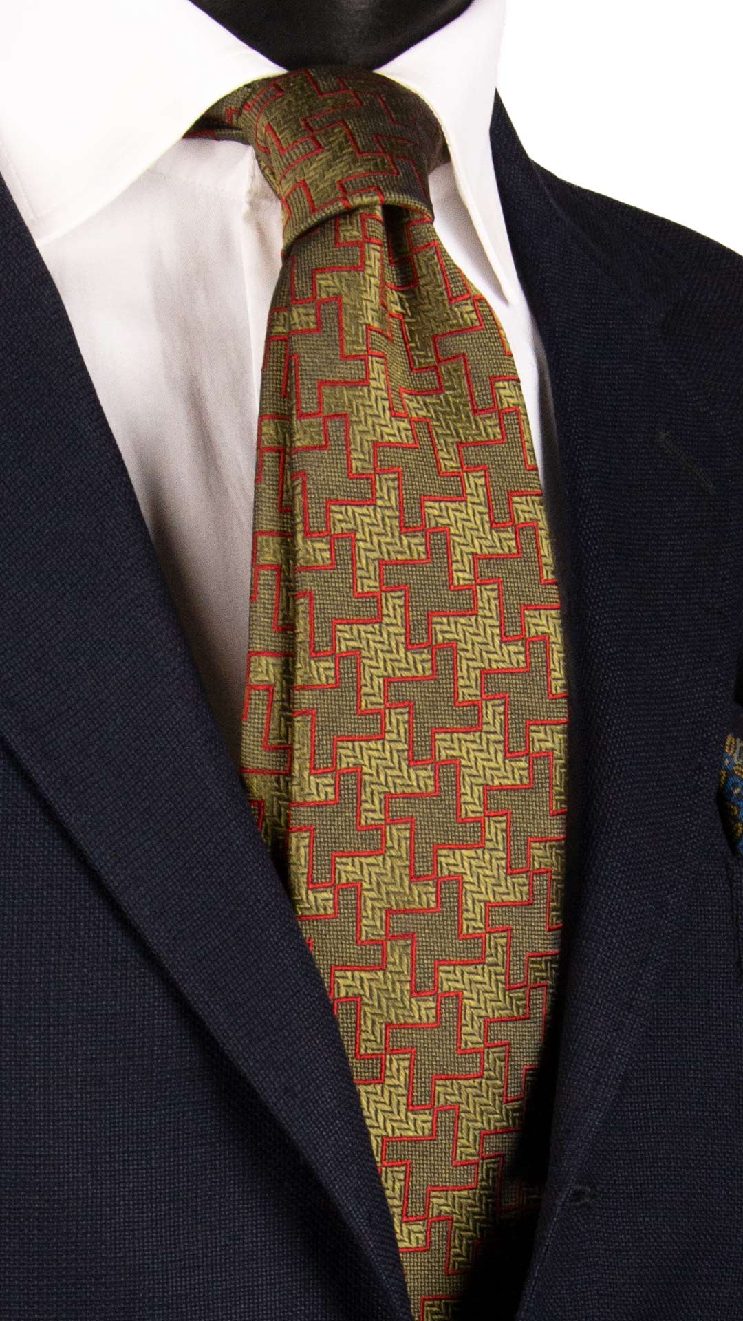 Cravatta di Seta Verde Pied de Poule Rosso Scuro AN7183 Graffeo Cravatte Made in Italy