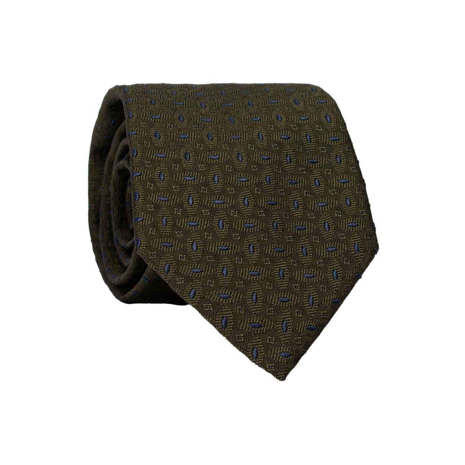 Cravatta di Seta Verde Pino Fantasia Blu 7414 Made in Italy Graffeo Cravatte Rotolo